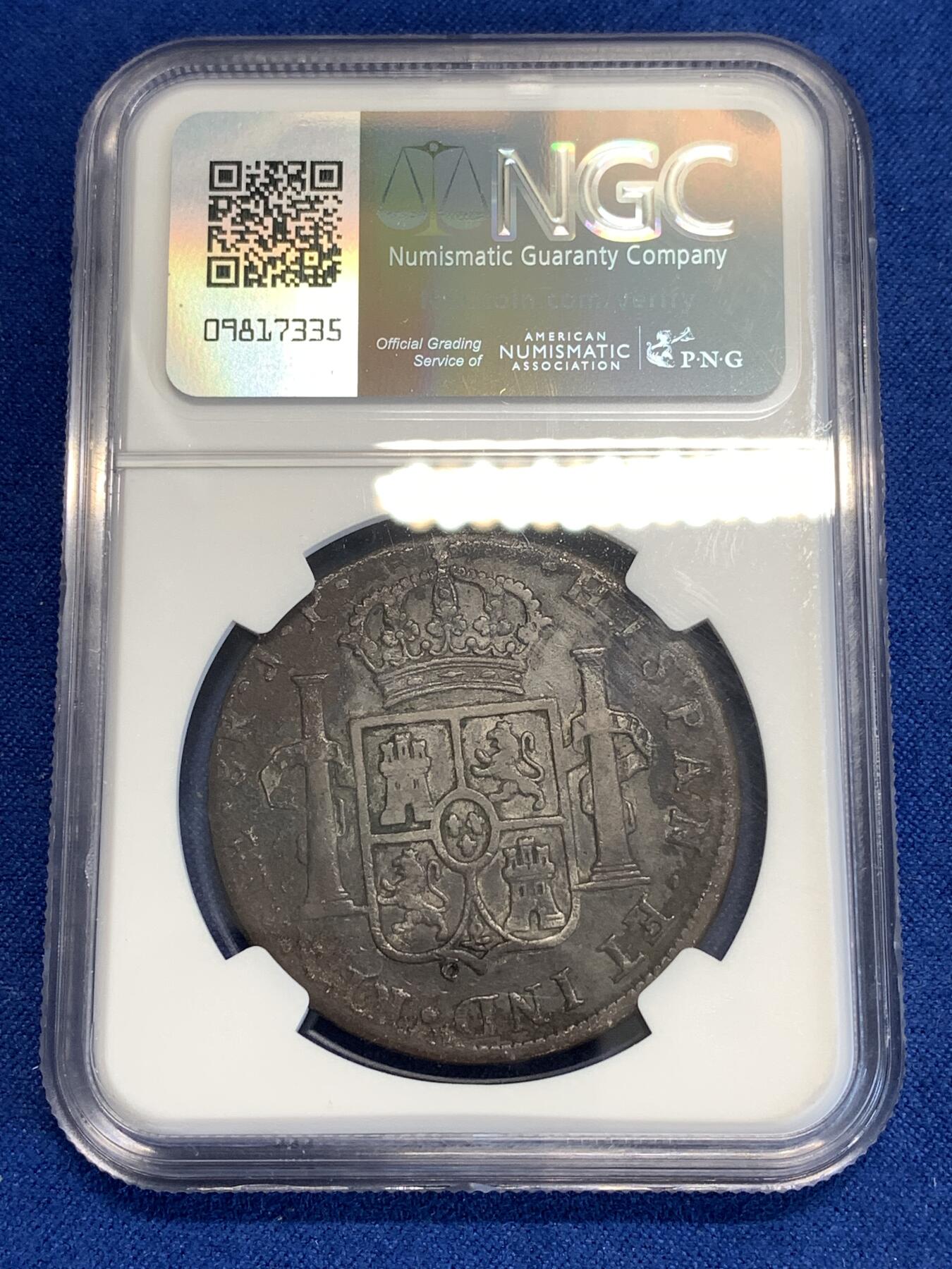 《竞宝斋》第287场-周六， 周日，周一 3场连拍 （全场包邮） NGC VFD 秘鲁1804年卡四双柱 包浆入骨