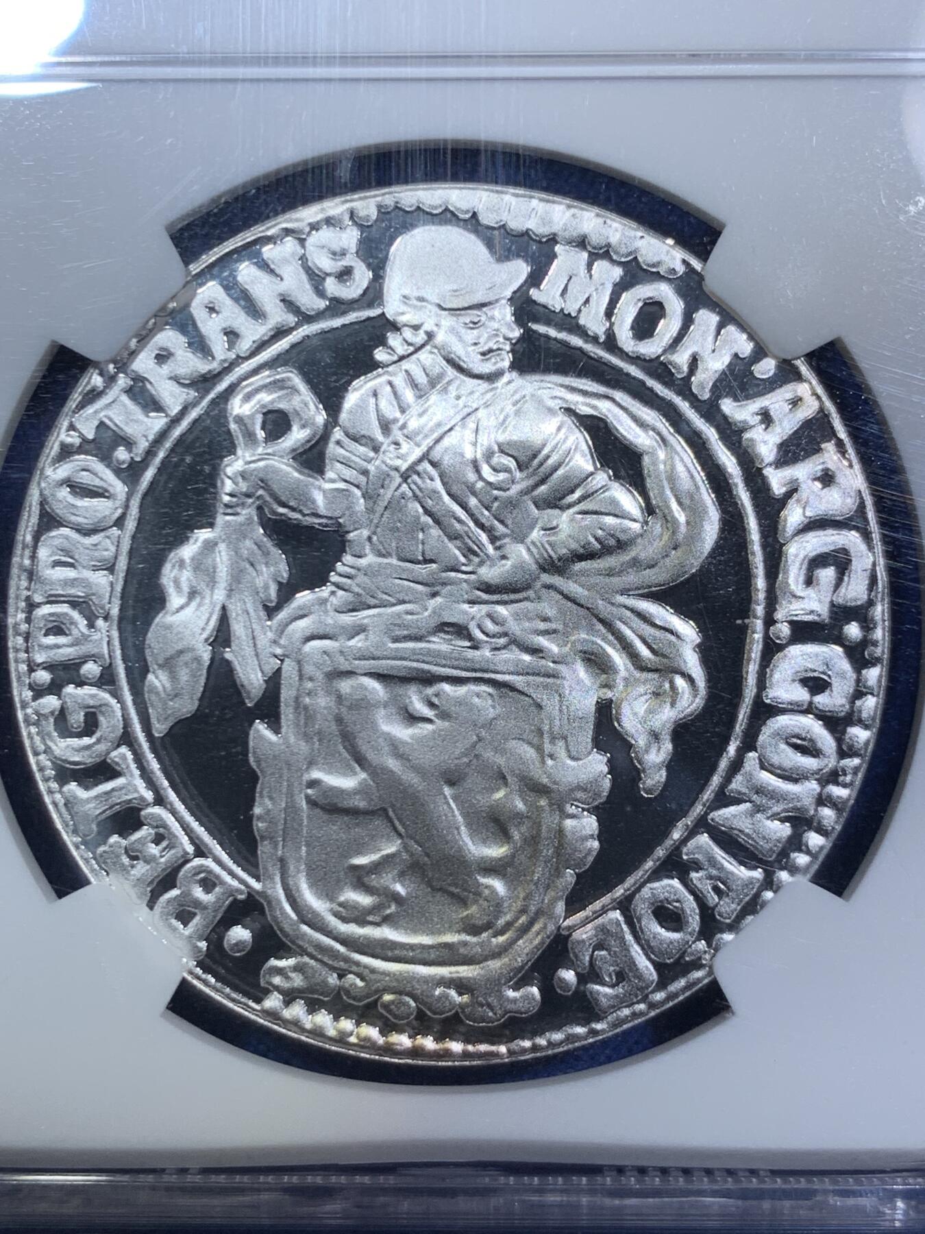 《竞宝斋》第287场-周六， 周日，周一 3场连拍 （全场包邮） NGC PF70UC 荷兰2021狮洋 后铸版 1盎司银币 正面是站立大狮子 背面是戎装武士