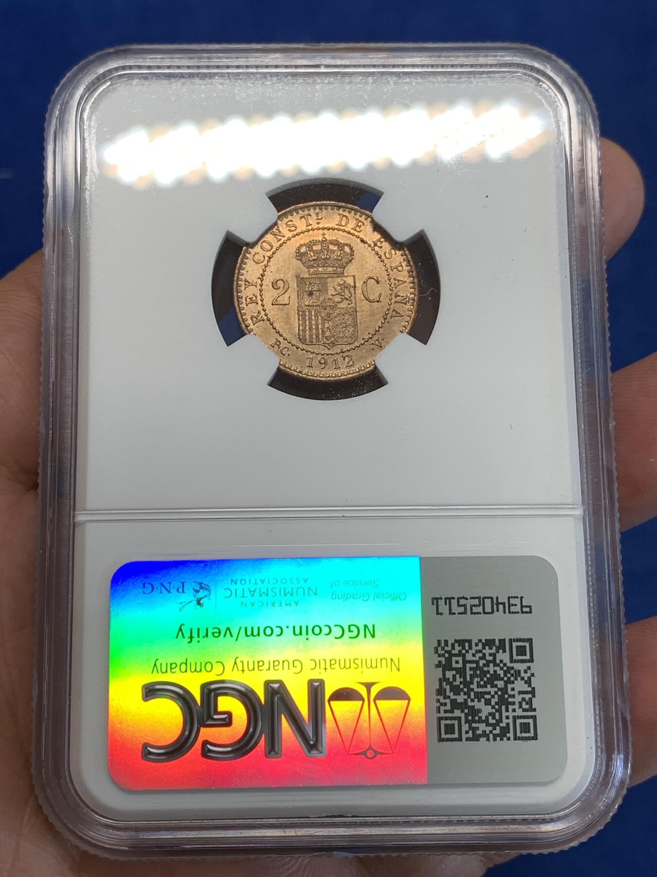 《竞宝斋》第287场-周六， 周日，周一 3场连拍 （全场包邮） NGC UNCD 西班牙1912年阿方索十三世2分铜币