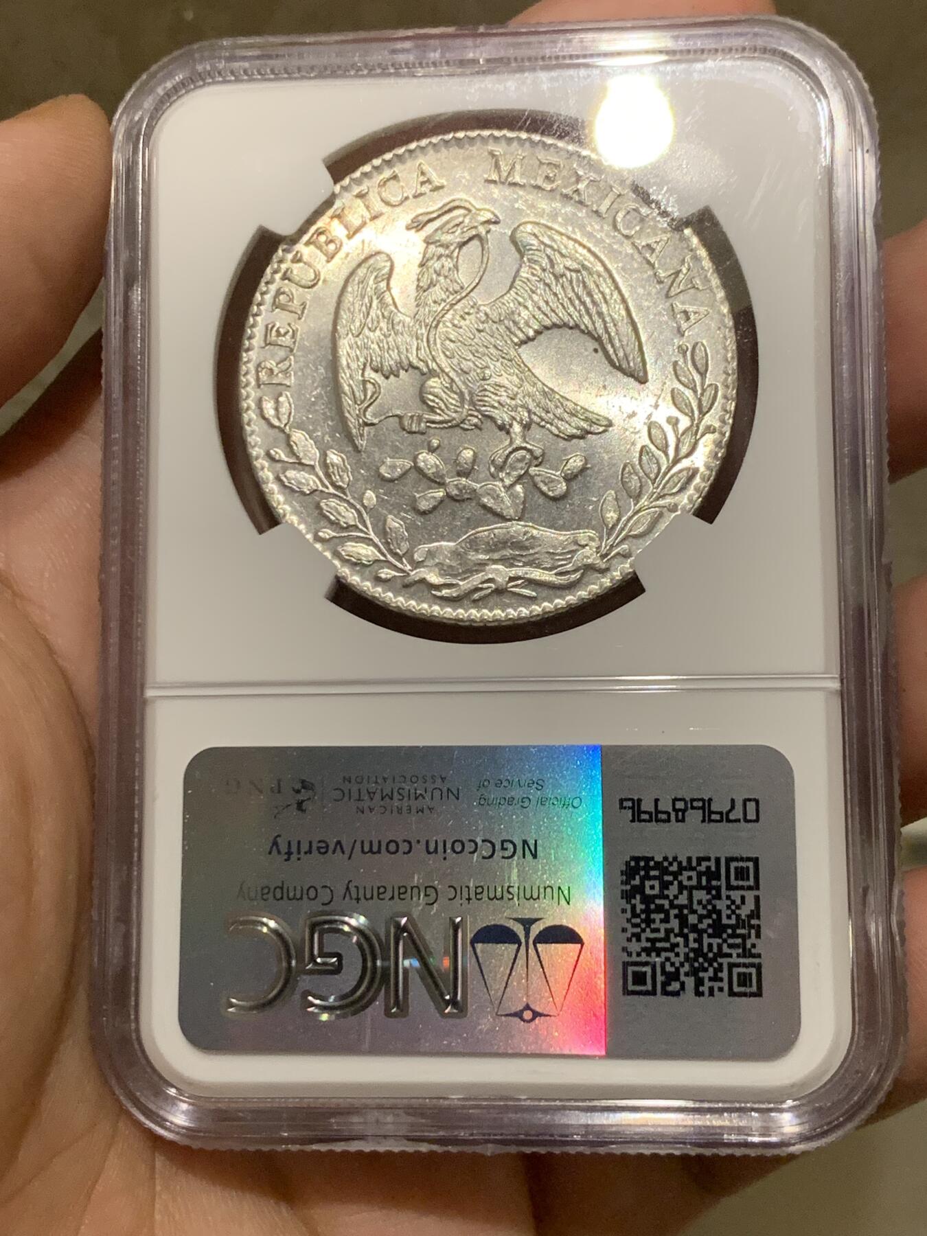 《竞宝斋》第287场-周六， 周日，周一 3场连拍 （全场包邮） NGC MS63 墨西哥 1879 GO SM 8瑞尔 花边鹰洋 全羽 十字光 可藏