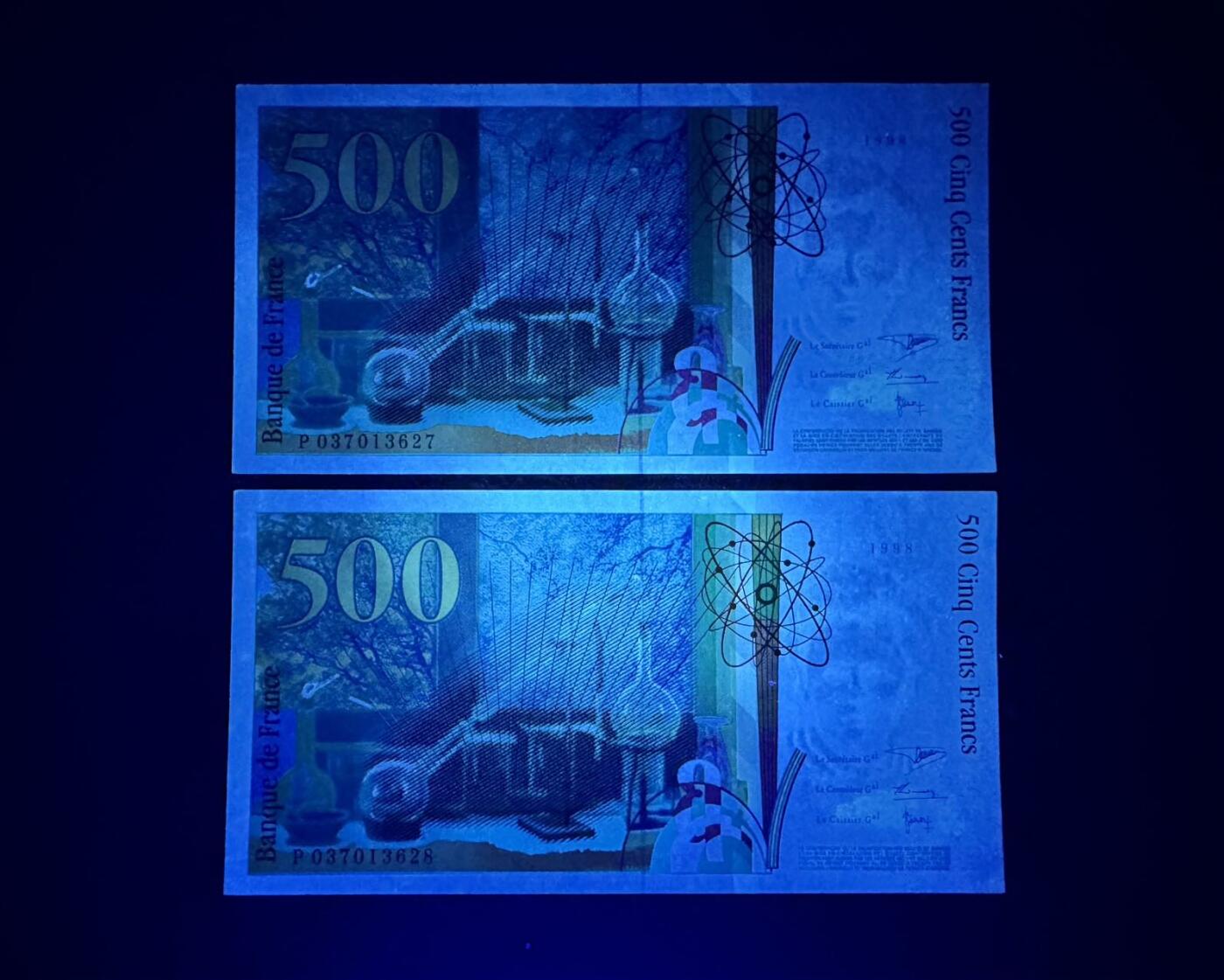 收藏联盟Quantum Auction 第359期拍卖  法国1998年500法郎两张 品相AU-  诺贝尔化学奖得主 居里夫人