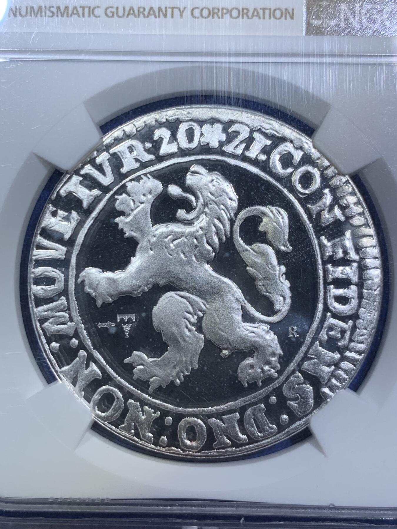 《竞宝斋》第287场-周六， 周日，周一 3场连拍 （全场包邮） NGC PF70UC 荷兰2021狮洋 后铸版 1盎司银币 正面是站立大狮子 背面是戎装武士