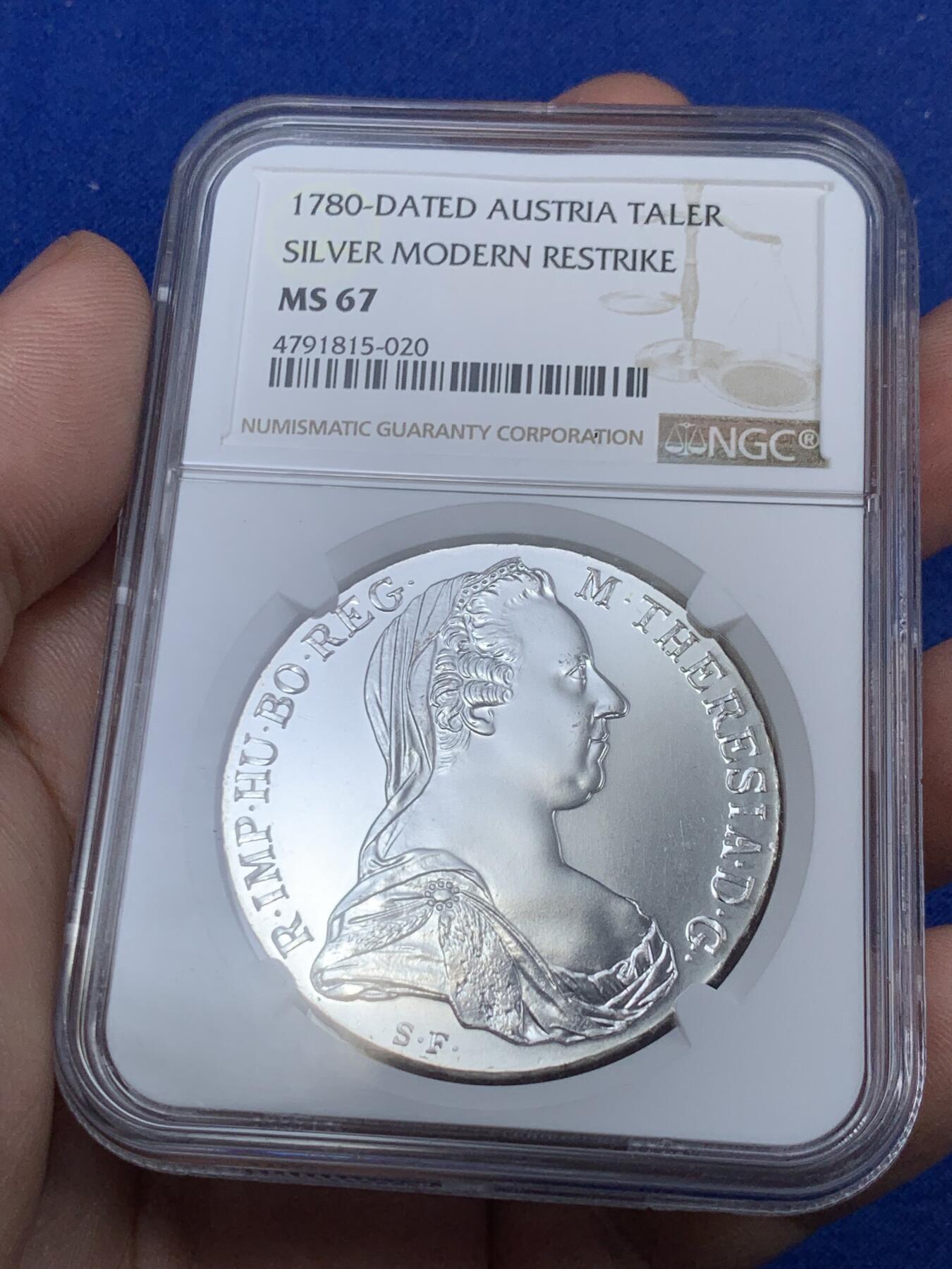 《竞宝斋》第287场-周六， 周日，周一 3场连拍 （全场包邮） NGC MS67 奥地利1780 后铸版 大奶妈玛丽亚·特蕾莎皇后1泰勒银币
