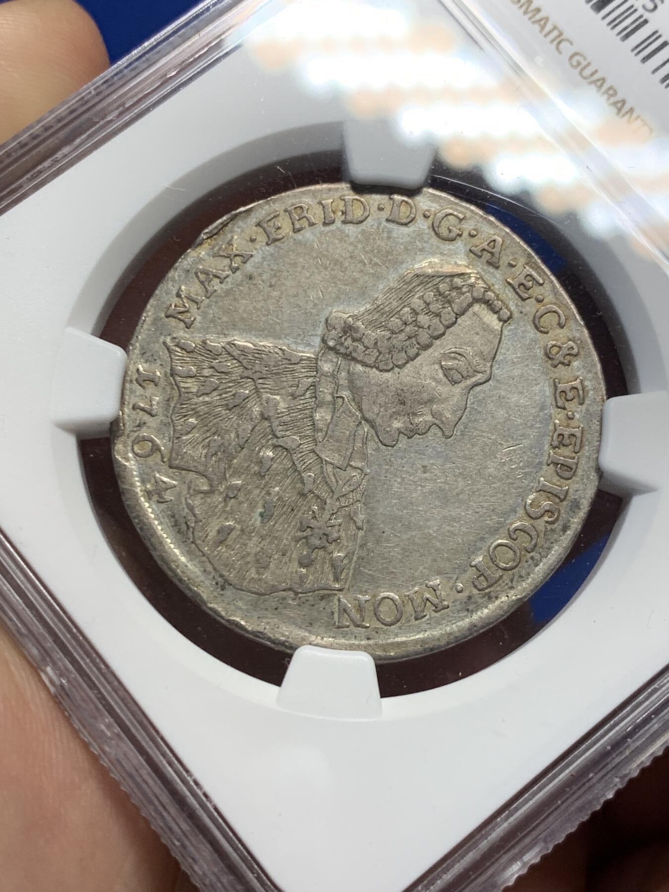 《竞宝斋》第287场-周六， 周日，周一 3场连拍 （全场包邮） NGC AU 德国 1764 明斯特主教区 柯尼塞克 2/3泰勒银币 稀少品种 该年份银币最大面值