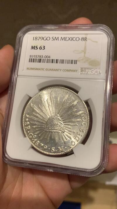 《竞宝斋》第287场-周六， 周日，周一 3场连拍 （全场包邮） NGC MS63 墨西哥 1879 GO SM 8瑞尔 花边鹰洋 全羽 十字光 可藏