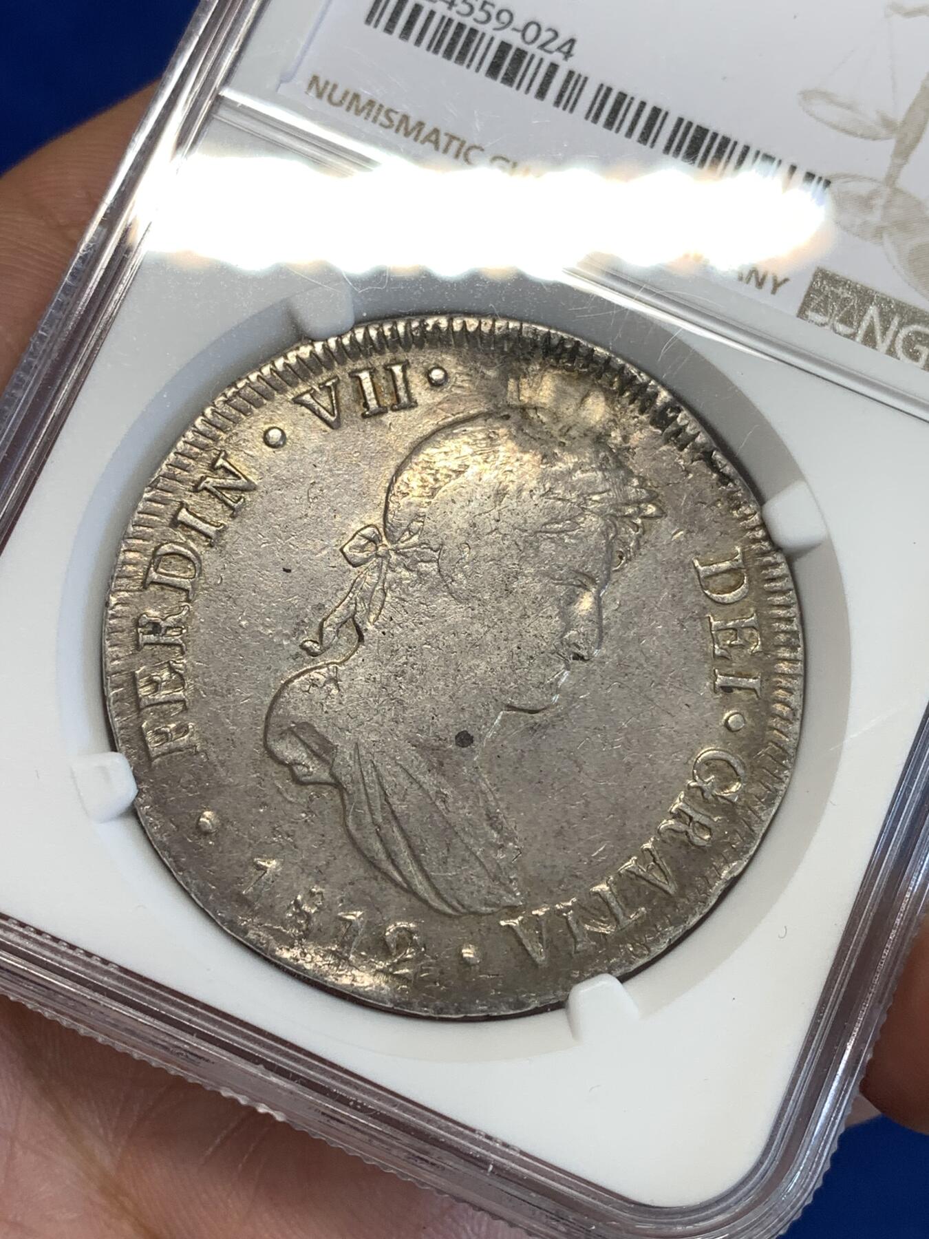 《竞宝斋》第287场-周六， 周日，周一 3场连拍 （全场包邮） NGC VFD 西属秘鲁 1812年 费迪南七世 8里亚尔 大银币 秘鲁的比墨西哥的少很多 细节见图