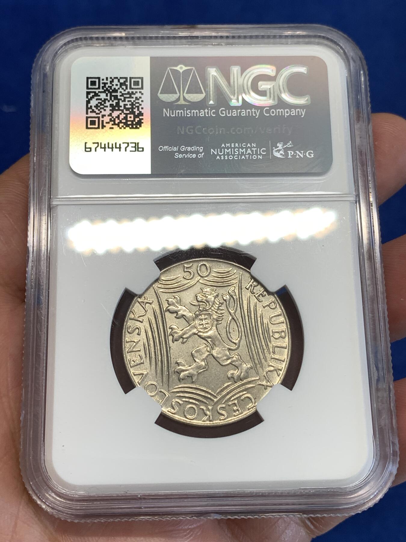 《竞宝斋》第287场-周六， 周日，周一 3场连拍 （全场包邮） NGC UNCD 捷克斯洛伐克1949斯大林50克朗银币