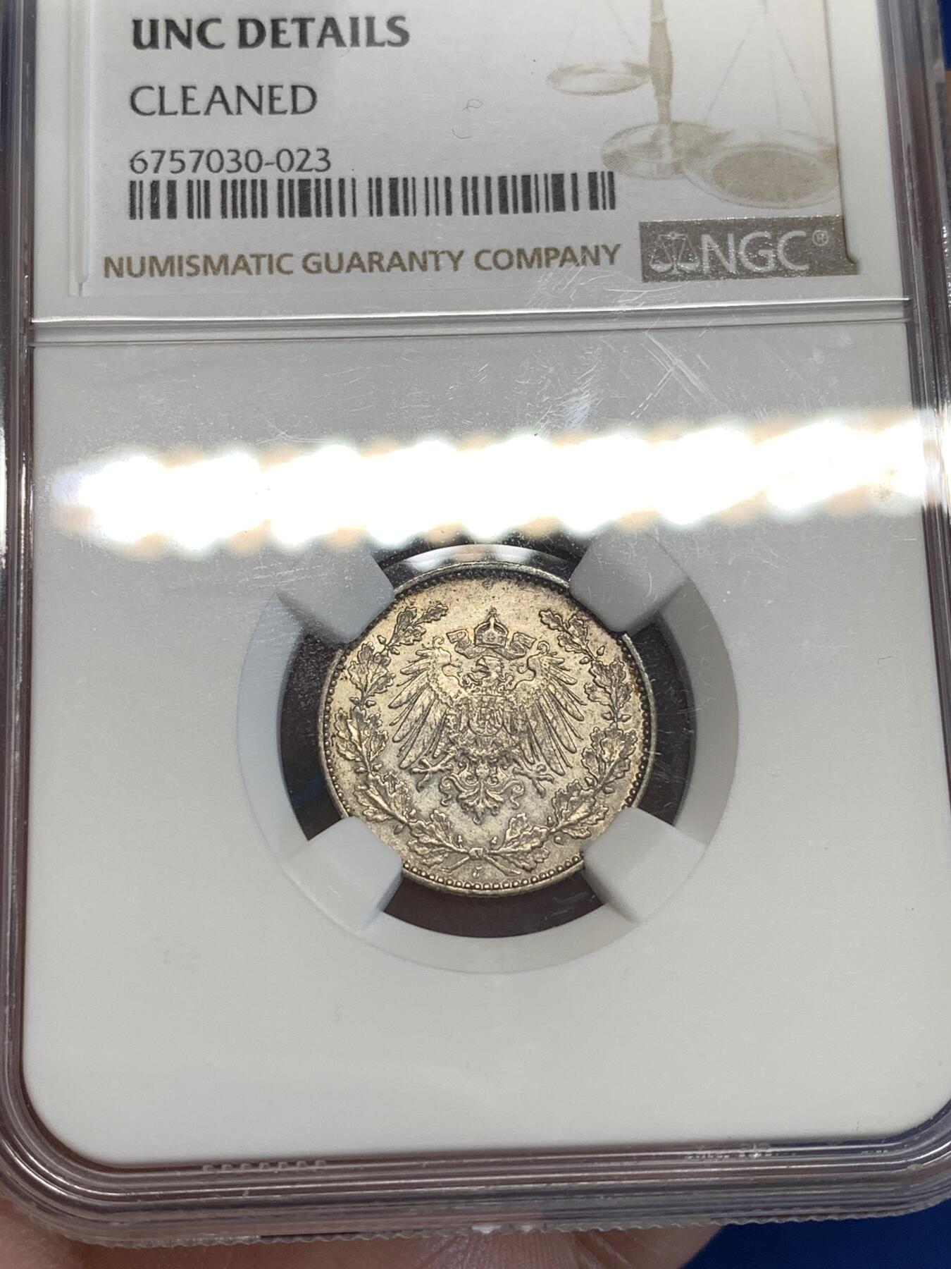 《竞宝斋》第287场-周六， 周日，周一 3场连拍 （全场包邮） NGC UNC 1900J 世纪之交 德意志第二帝国长翅鹰50芬尼花环银币 流通筋币，稀缺品种，unc克价400刀以上。