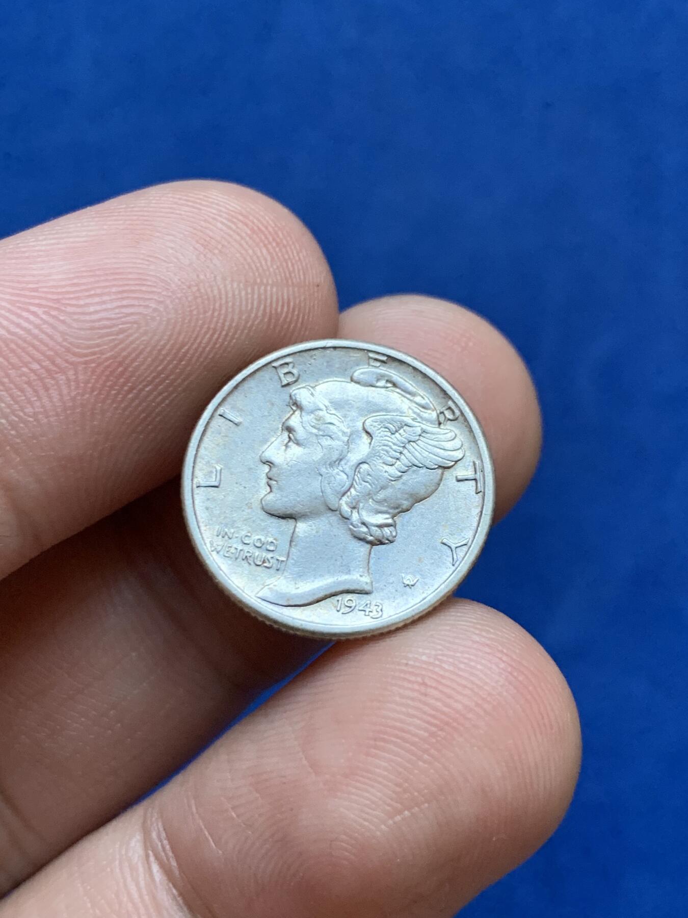 《竞宝斋》第287场-周六， 周日，周一 3场连拍 （全场包邮） 1943年美国小飞侠1迪姆银币 好品