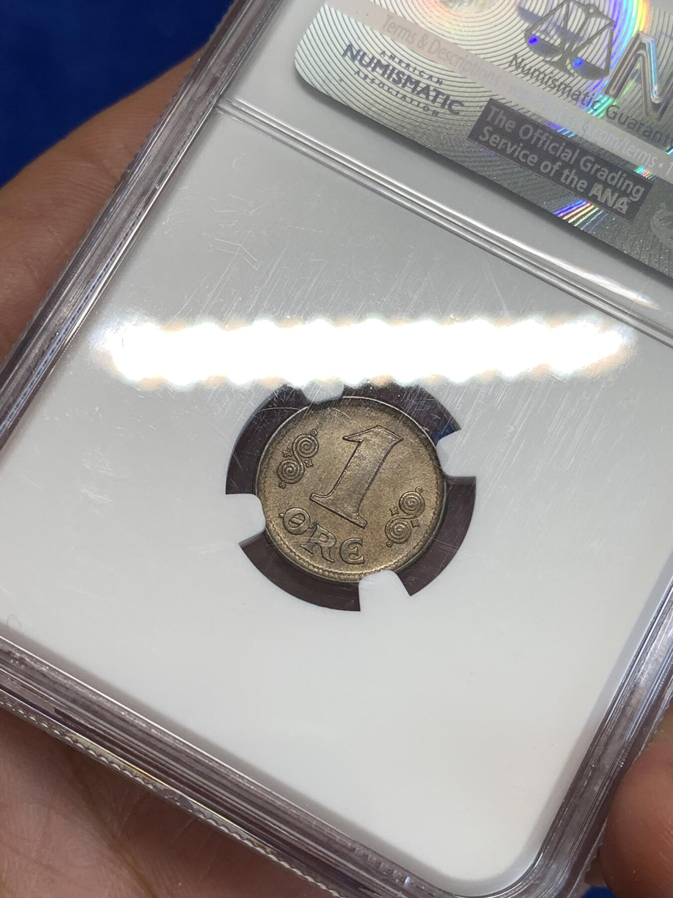 《竞宝斋》第287场-周六， 周日，周一 3场连拍 （全场包邮） NGC MS64BN 丹麦1923年1欧尔 辅币流通充分高分难得