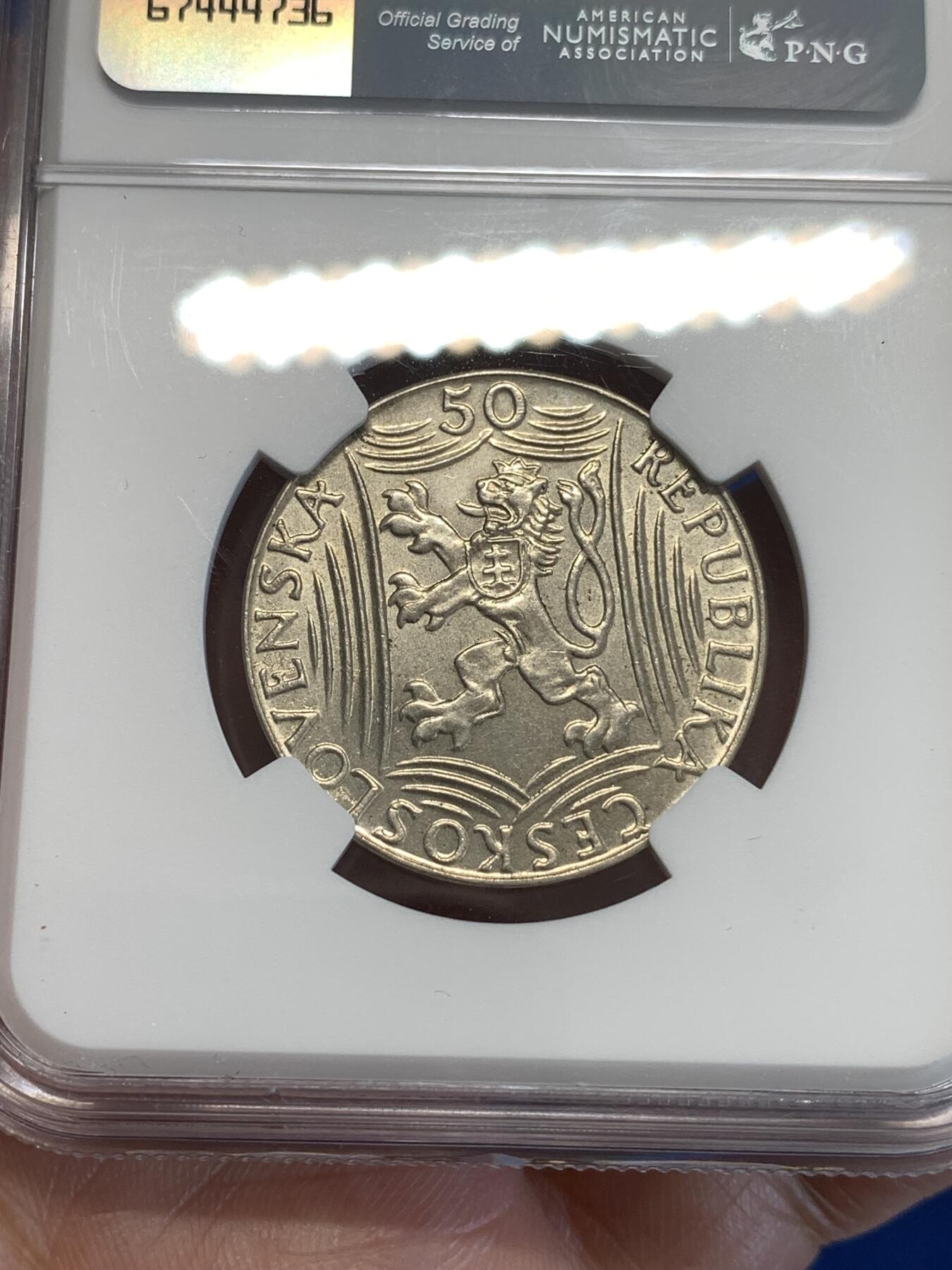 《竞宝斋》第287场-周六， 周日，周一 3场连拍 （全场包邮） NGC UNCD 捷克斯洛伐克1949斯大林50克朗银币