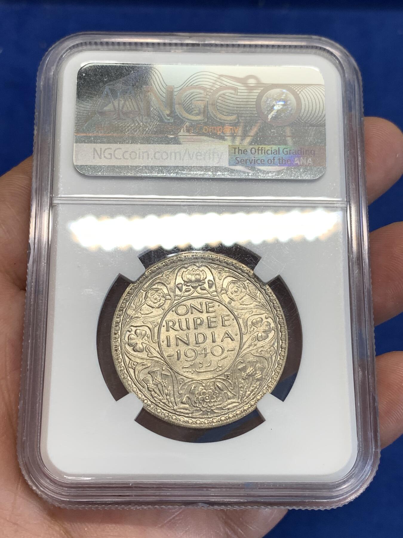 《竞宝斋》第287场-周六， 周日，周一 3场连拍 （全场包邮） NGC MS62 英属印度1940年乔治六世1卢比银币