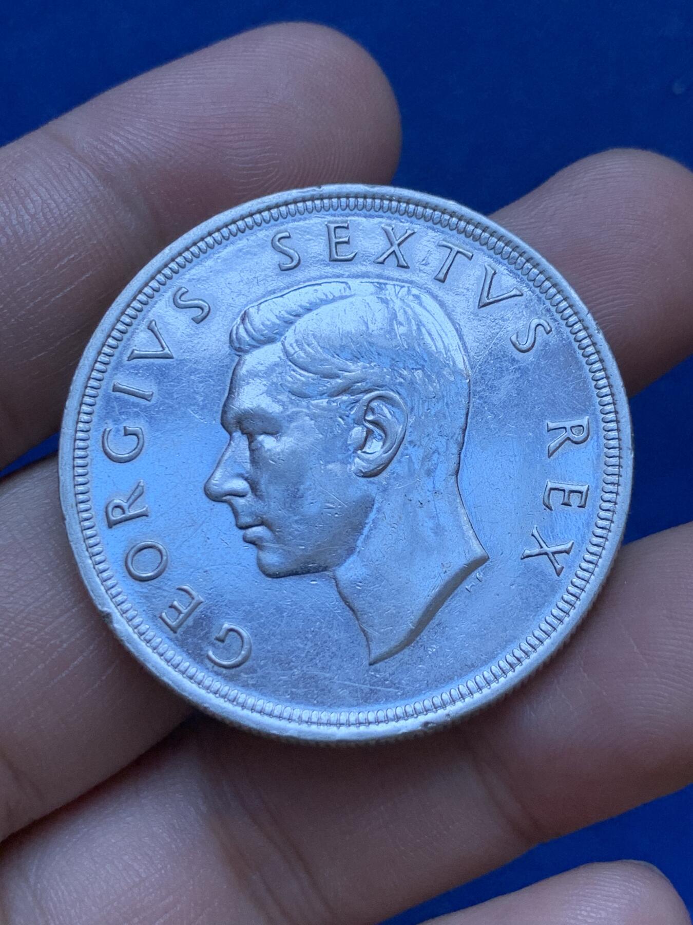 《竞宝斋》第287场-周六， 周日，周一 3场连拍 （全场包邮） 1951年南非乔六跳羚5先令银币