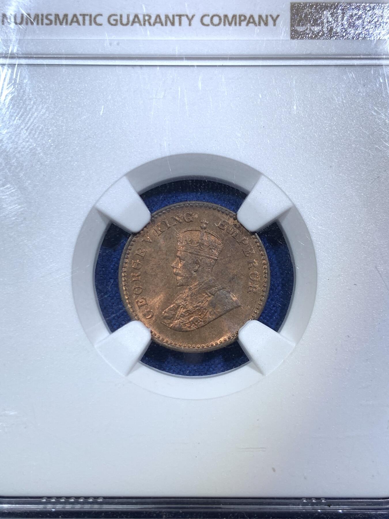 《竞宝斋》第287场-周六， 周日，周一 3场连拍 （全场包邮） 两枚一组 NGC MS64RB/MS63RB 1932C英属印度1/12A铜币