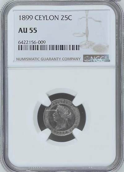NGC-AU55英属锡兰1899年25分银币 - NGC-AU55英属锡兰1899年25分银币