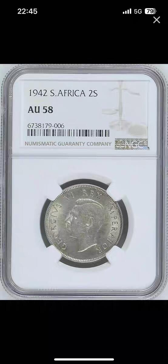 NGC-AU58英属南非1942年2先令银币