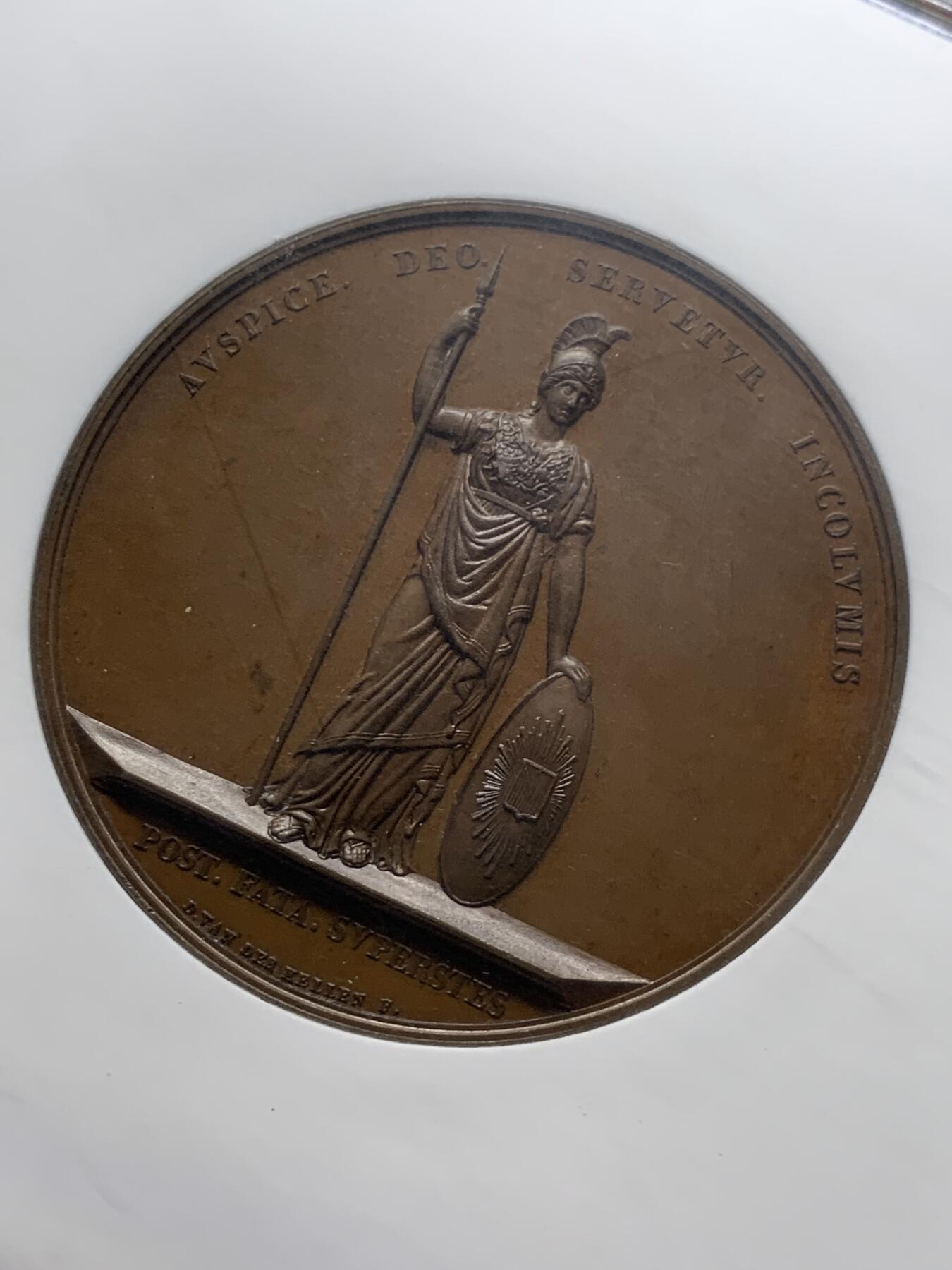 《竞宝斋》第287场-周六， 周日，周一 3场连拍 （全场包邮） NGC MS65BN 荷兰1836乌特勒支大学铜章 大横盒封装 稀见高分 一般都是62、63分，更高分本人仅见此品