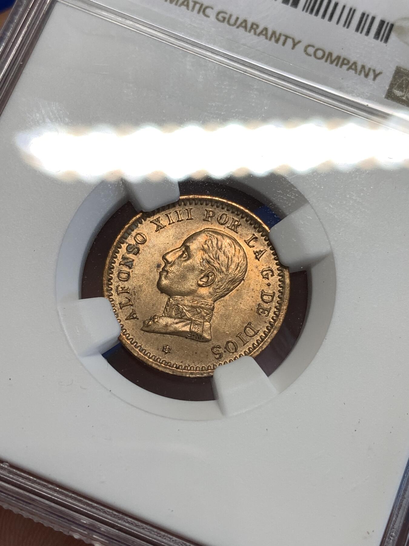 《竞宝斋》第287场-周六， 周日，周一 3场连拍 （全场包邮） NGC UNCD 西班牙1912年阿方索十三世2分铜币