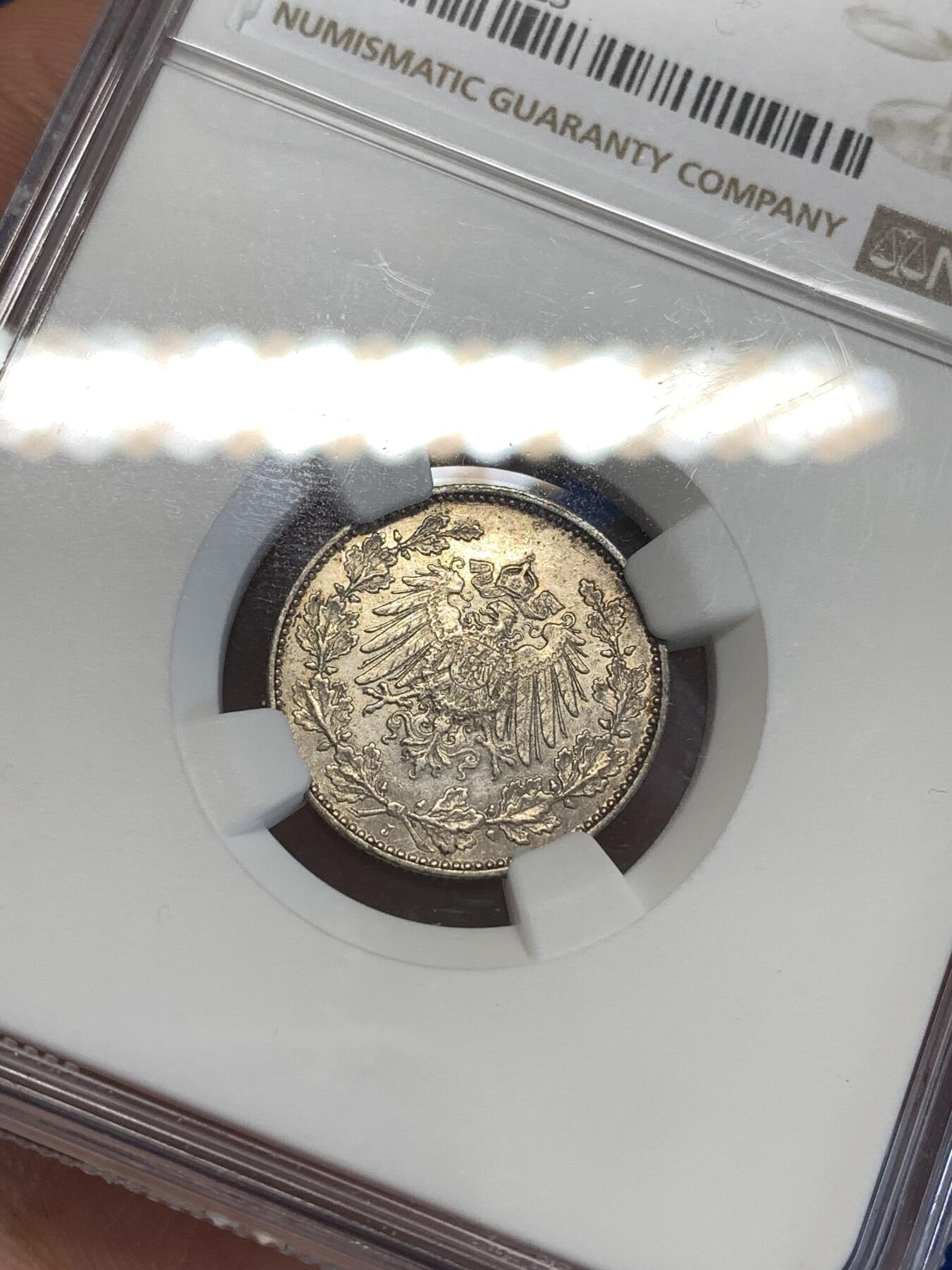 《竞宝斋》第287场-周六， 周日，周一 3场连拍 （全场包邮） NGC UNC 1900J 世纪之交 德意志第二帝国长翅鹰50芬尼花环银币 流通筋币，稀缺品种，unc克价400刀以上。