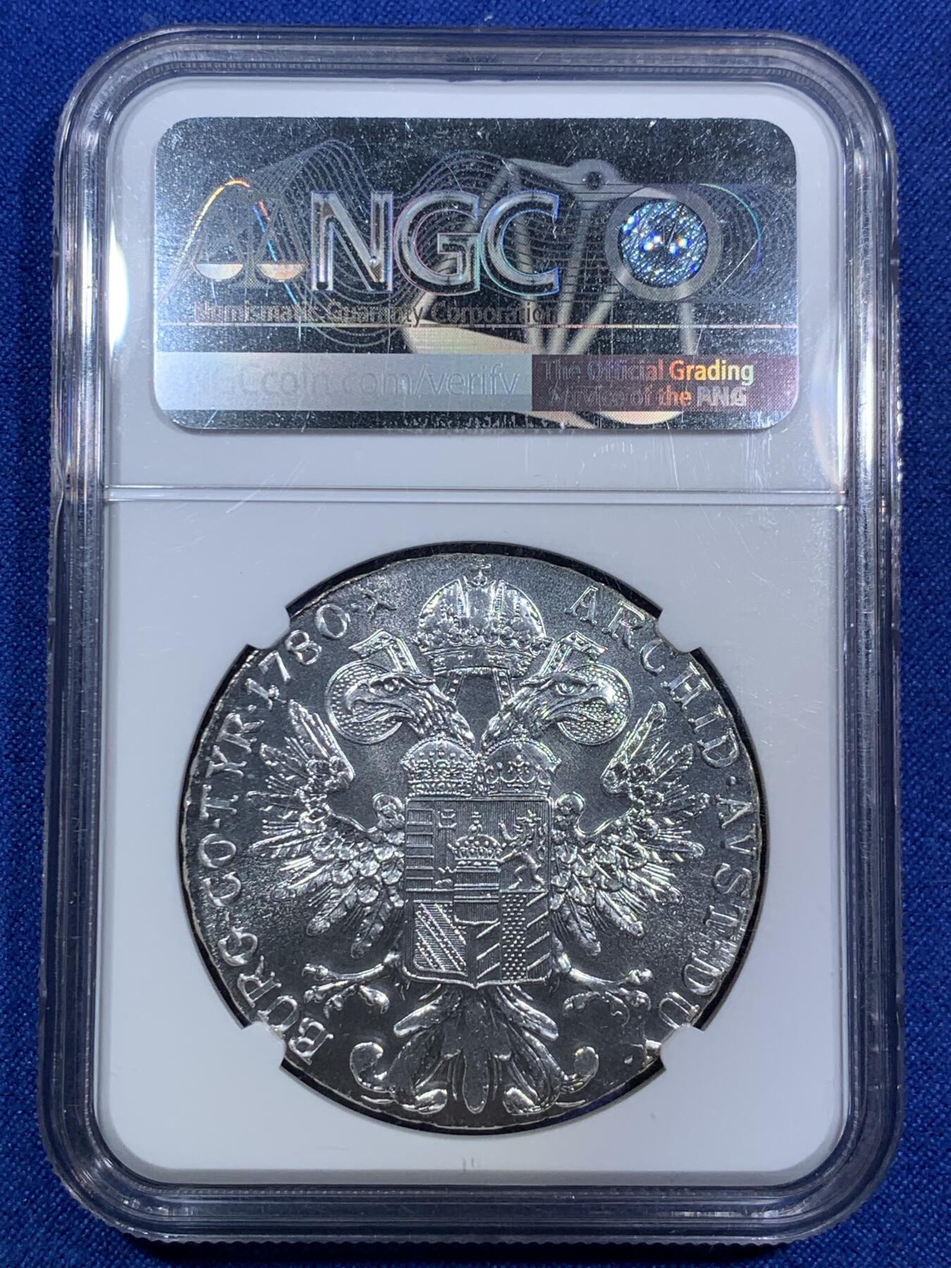 《竞宝斋》第287场-周六， 周日，周一 3场连拍 （全场包邮） NGC MS67 奥地利1780 后铸版 大奶妈玛丽亚·特蕾莎皇后1泰勒银币