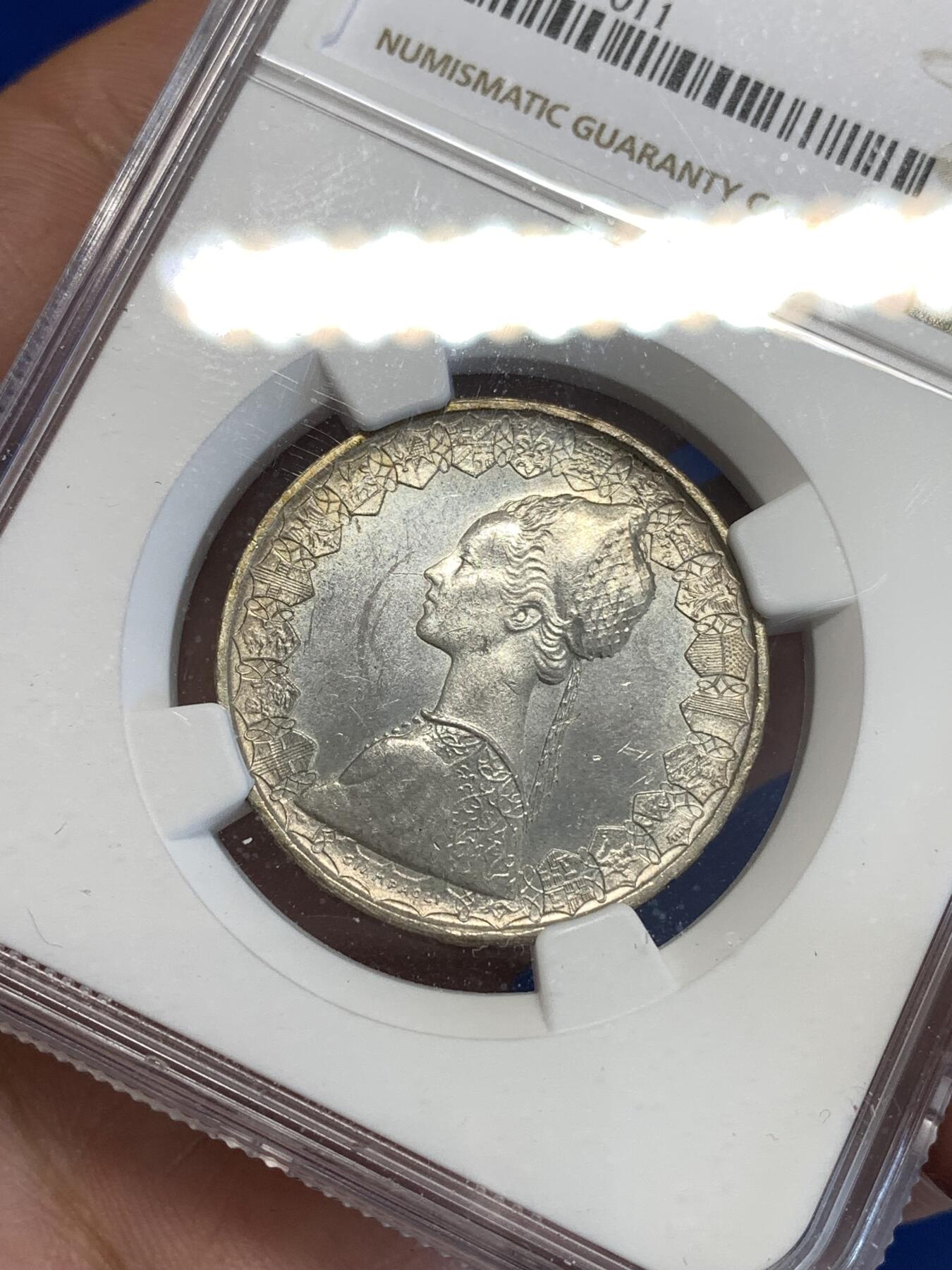 《竞宝斋》第287场-周六， 周日，周一 3场连拍 （全场包邮） NGC MS62 意大利1964 帆船少女500里拉银币 经典品种 两面都微微有点包浆 非常漂亮 性价比高