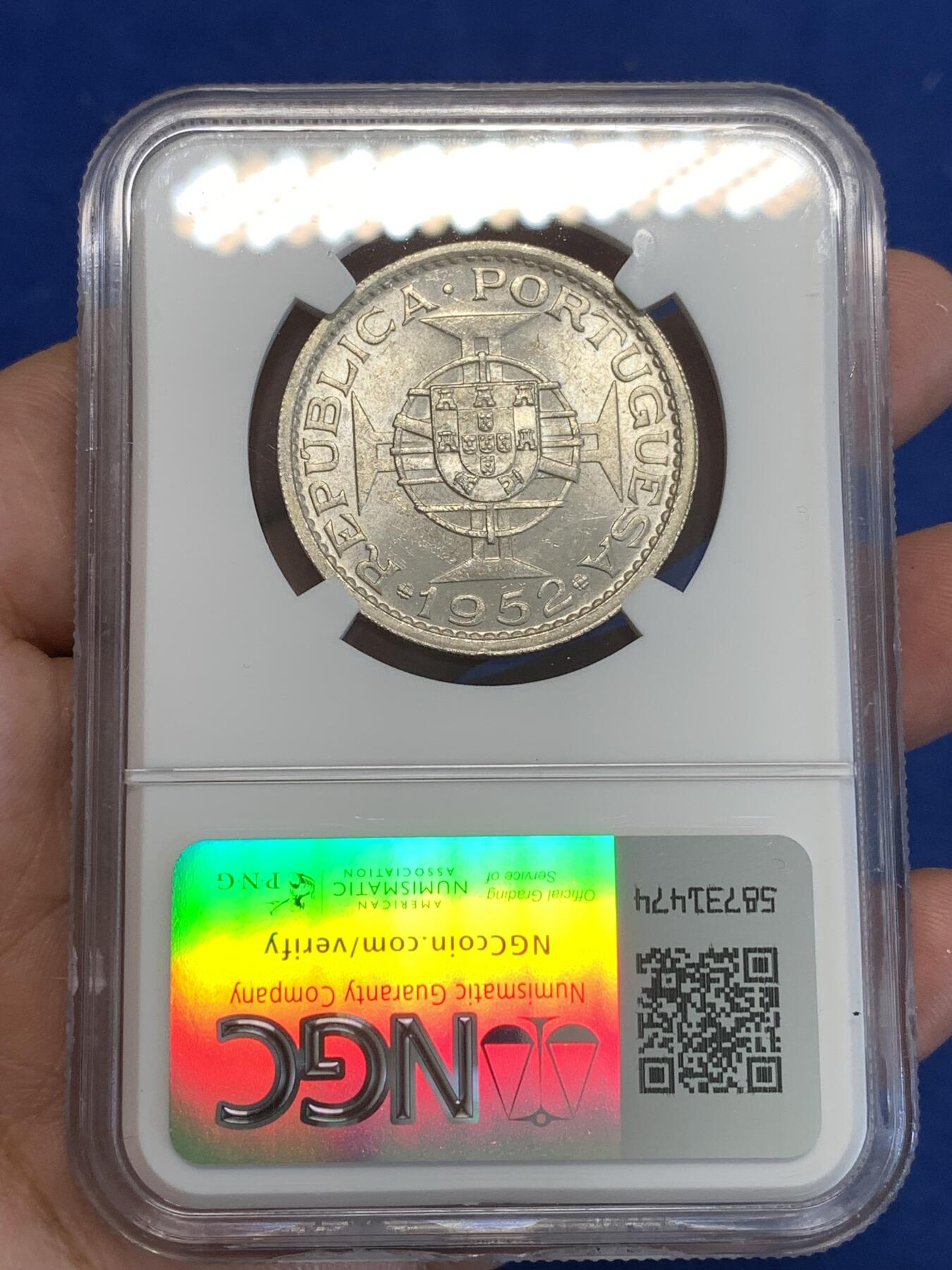 《竞宝斋》第287场-周六， 周日，周一 3场连拍 （全场包邮） NGC MS63 中国 澳门 1952年 五元 银币