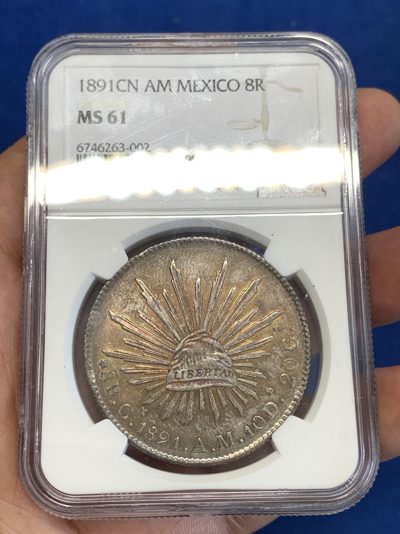 《竞宝斋》第287场-周六， 周日，周一 3场连拍 （全场包邮） NGC MS61 墨西哥1891年8R花边鹰洋 少见厂 包浆和光度都非常好