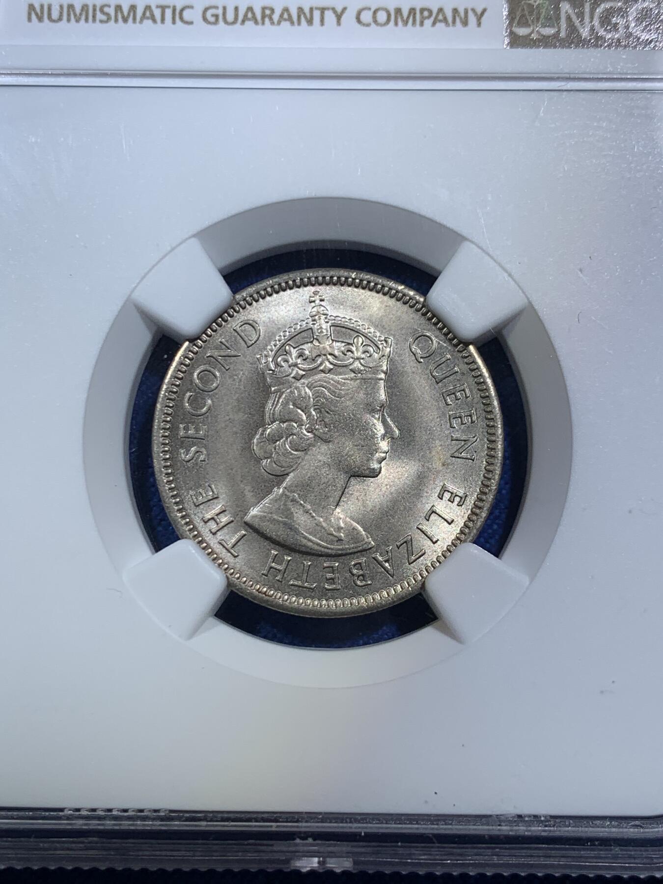 《竞宝斋》第287场-周六， 周日，周一 3场连拍 （全场包邮） NGC MS66 1961年英属马来亚20C镍币