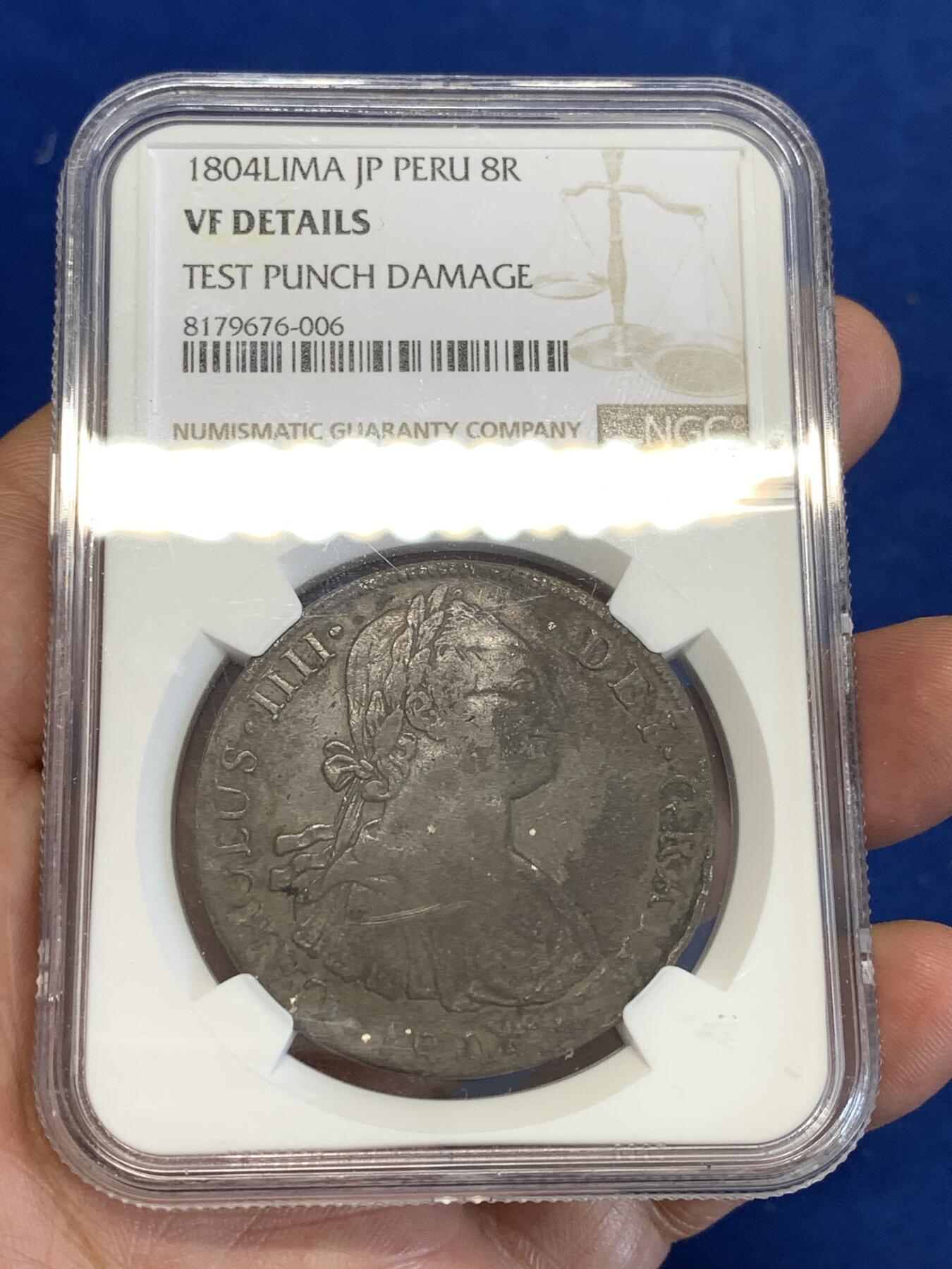 《竞宝斋》第287场-周六， 周日，周一 3场连拍 （全场包邮） NGC VFD 秘鲁1804年卡四双柱 包浆入骨