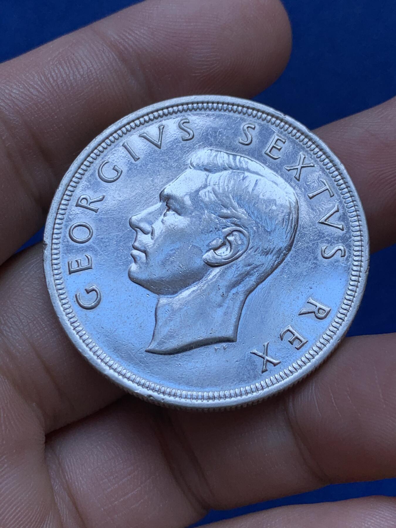 《竞宝斋》第287场-周六， 周日，周一 3场连拍 （全场包邮） 1951年南非乔六跳羚5先令银币