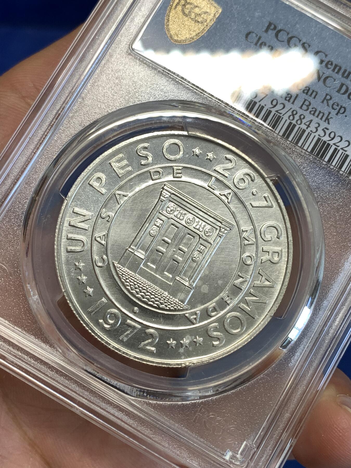 《竞宝斋》第287场-周六， 周日，周一 3场连拍 （全场包邮） PCGS金盾 UNCD 多米尼加1972年1比索大银币