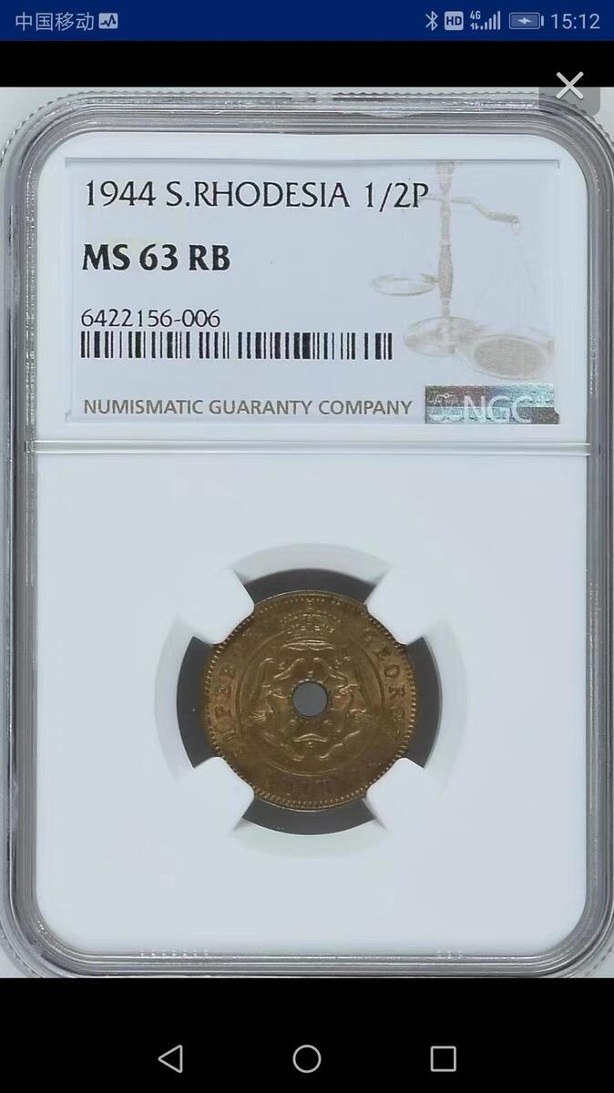 NGC-MS63RB英属南罗德西亚1944年