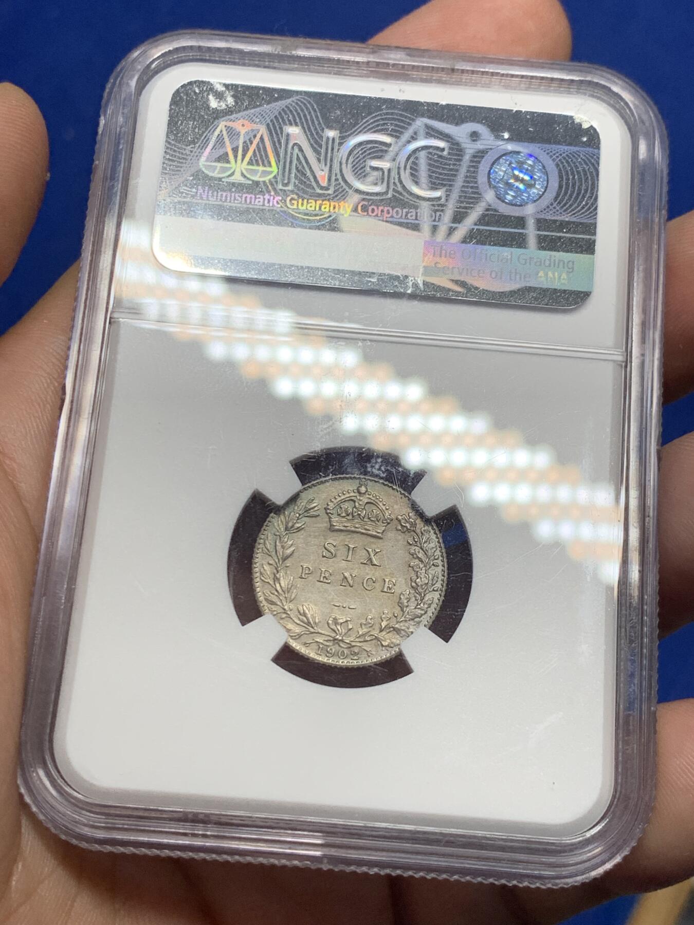 《竞宝斋》第287场-周六， 周日，周一 3场连拍 （全场包邮） NGC PF62 英国1902年爱德华七世精制6便士