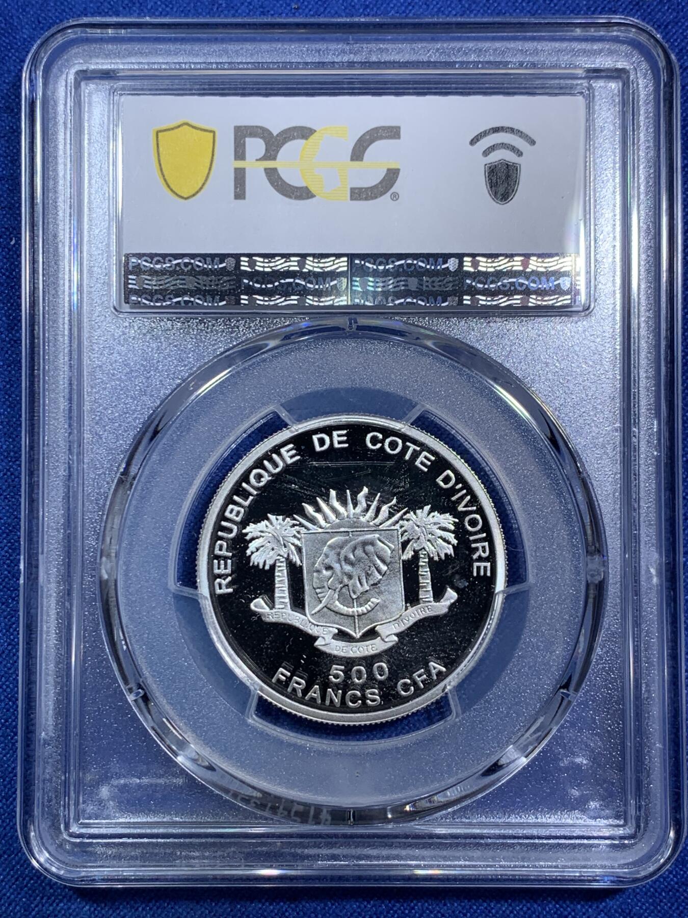 《竞宝斋》第287场-周六， 周日，周一 3场连拍 （全场包邮） PCGS金盾 PR68DCAM 科特迪瓦2008年500法郎精制银币