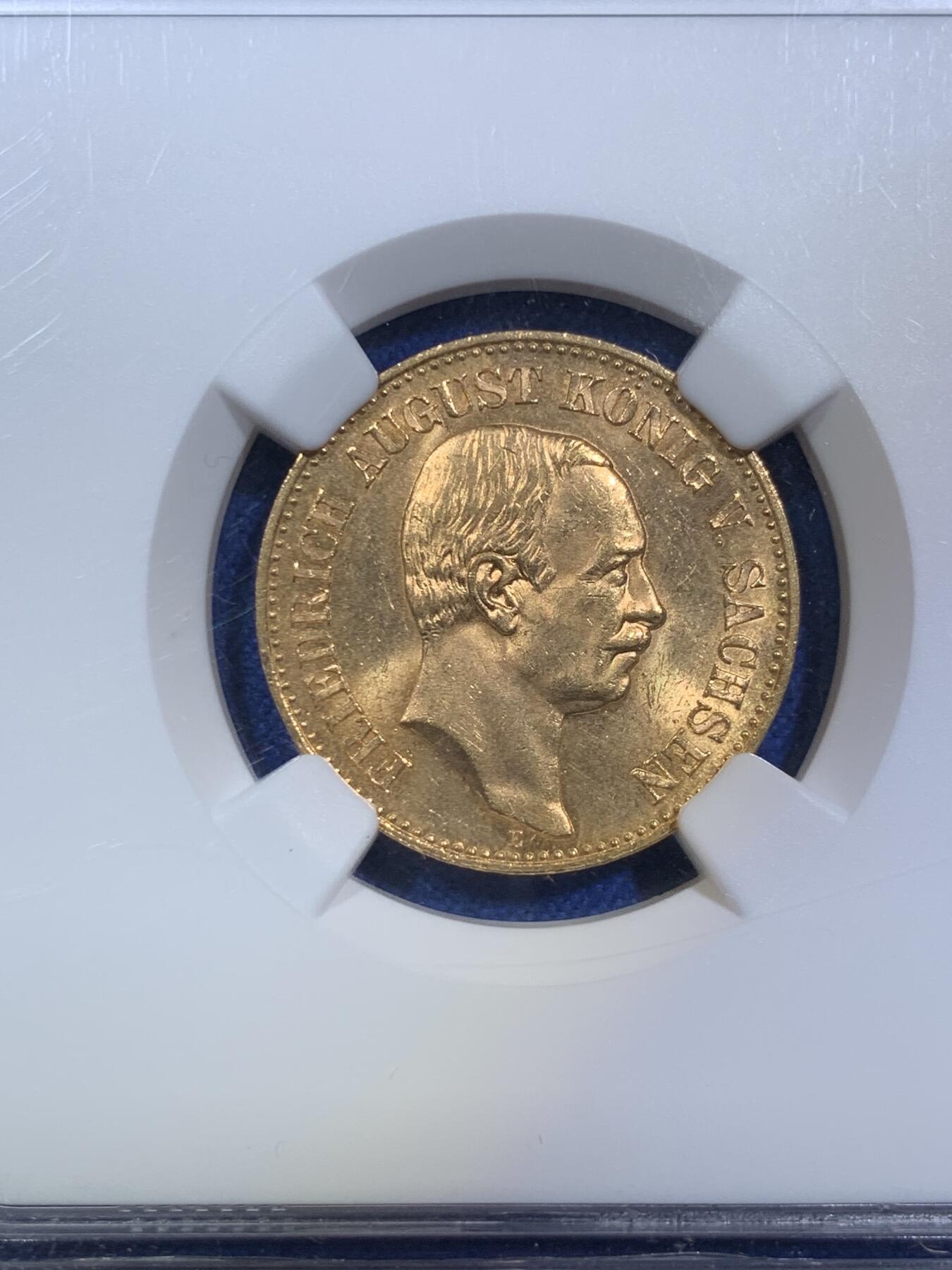 《竞宝斋》第287场-周六， 周日，周一 3场连拍 （全场包邮） NGC MS63 德国萨克森 1905E 20马克金币 弗莱德里希奥古斯都 小公国高分大拍难觅