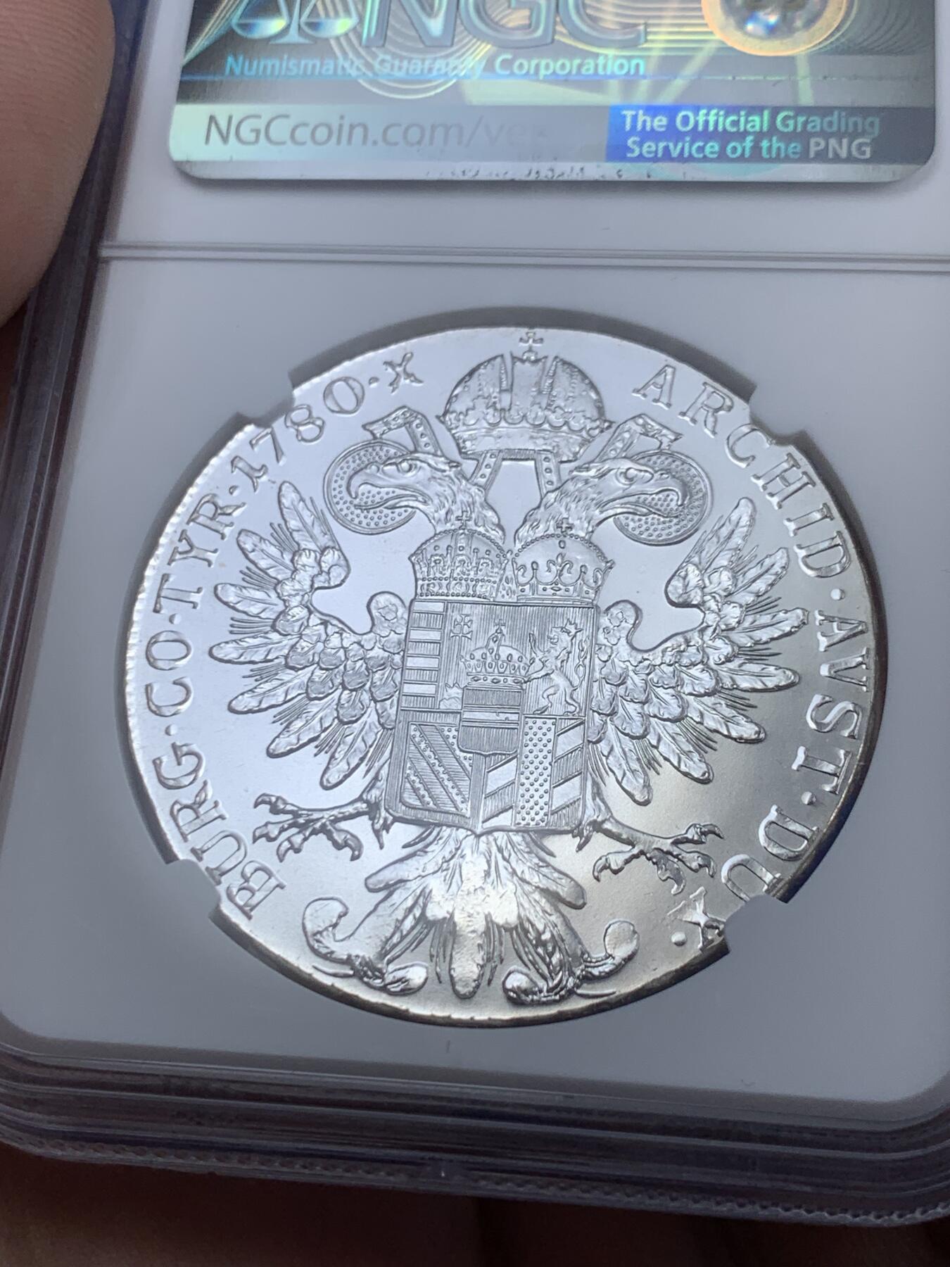 《竞宝斋》第287场-周六， 周日，周一 3场连拍 （全场包邮） NGC MS67 奥地利1780 后铸版 大奶妈玛丽亚·特蕾莎皇后1泰勒银币