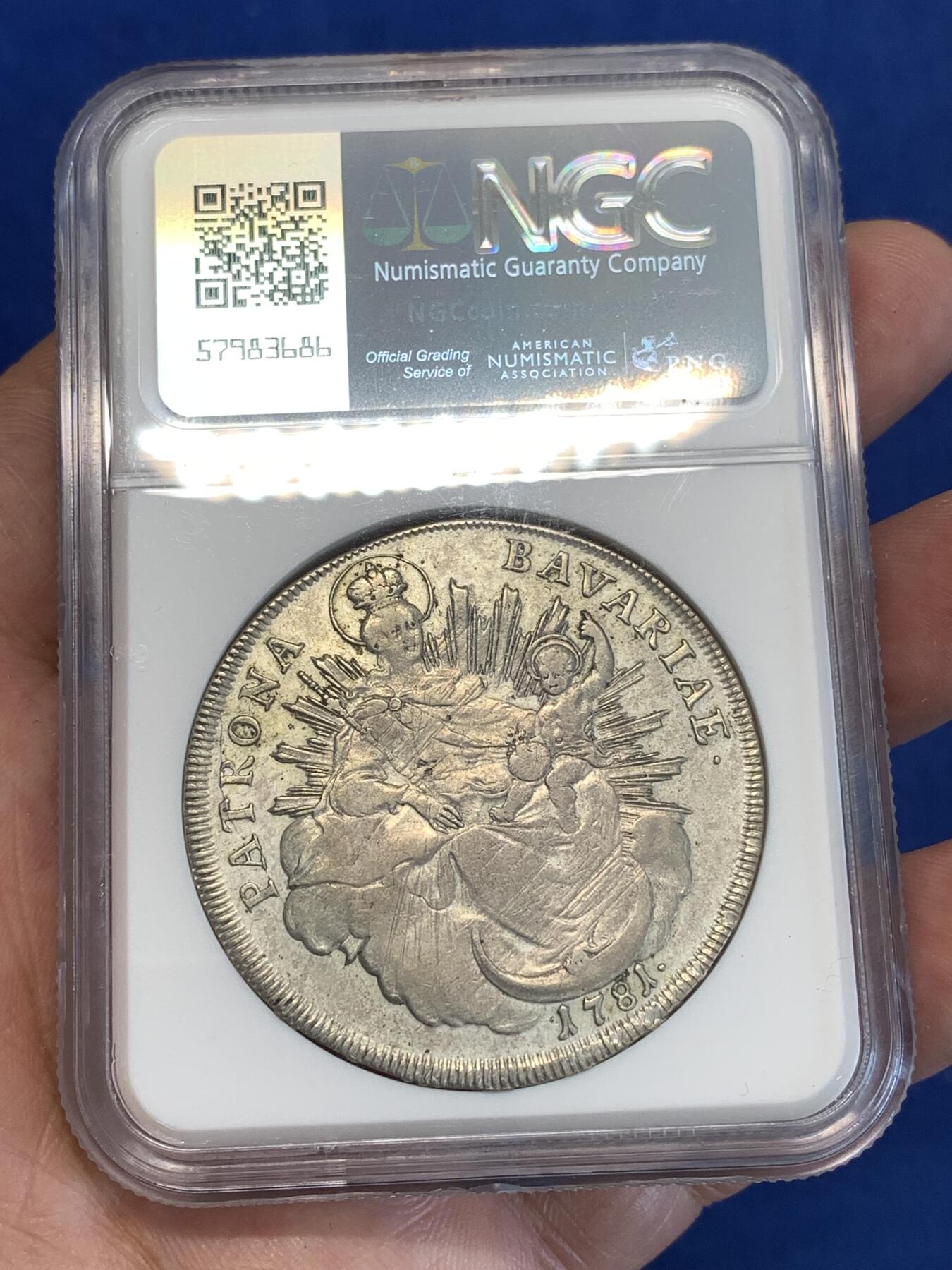 《竞宝斋》第287场-周六， 周日，周一 3场连拍 （全场包邮） NGC XFD 德国巴伐利亚1781查尔斯·西奥多泰勒银币