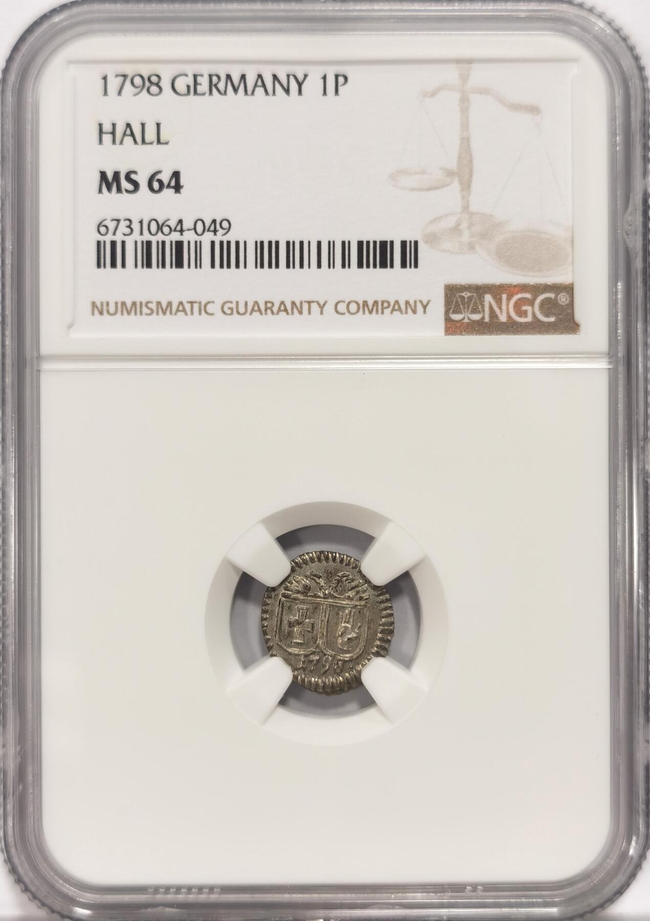 博洋堂世界钱币拍卖第084期（全场包邮） NGC MS64 亚军分！德国哈尔1798十字手掌1克鲁泽单面银币