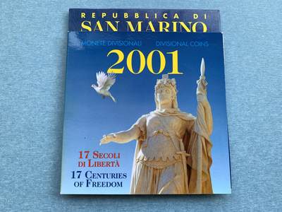 咖啡豆•收藏 2024龙年24th世界各国银币套币拍卖 - 圣马力诺2001年UNC未流通套币 含5000里拉银币 外国外币