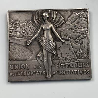 掌中浮雕-藏着的欧洲第014场 - 法国殖民地保护国倡议工会联合会联盟纪念 , 70 X 60毫米，重148克，铜镀银制；