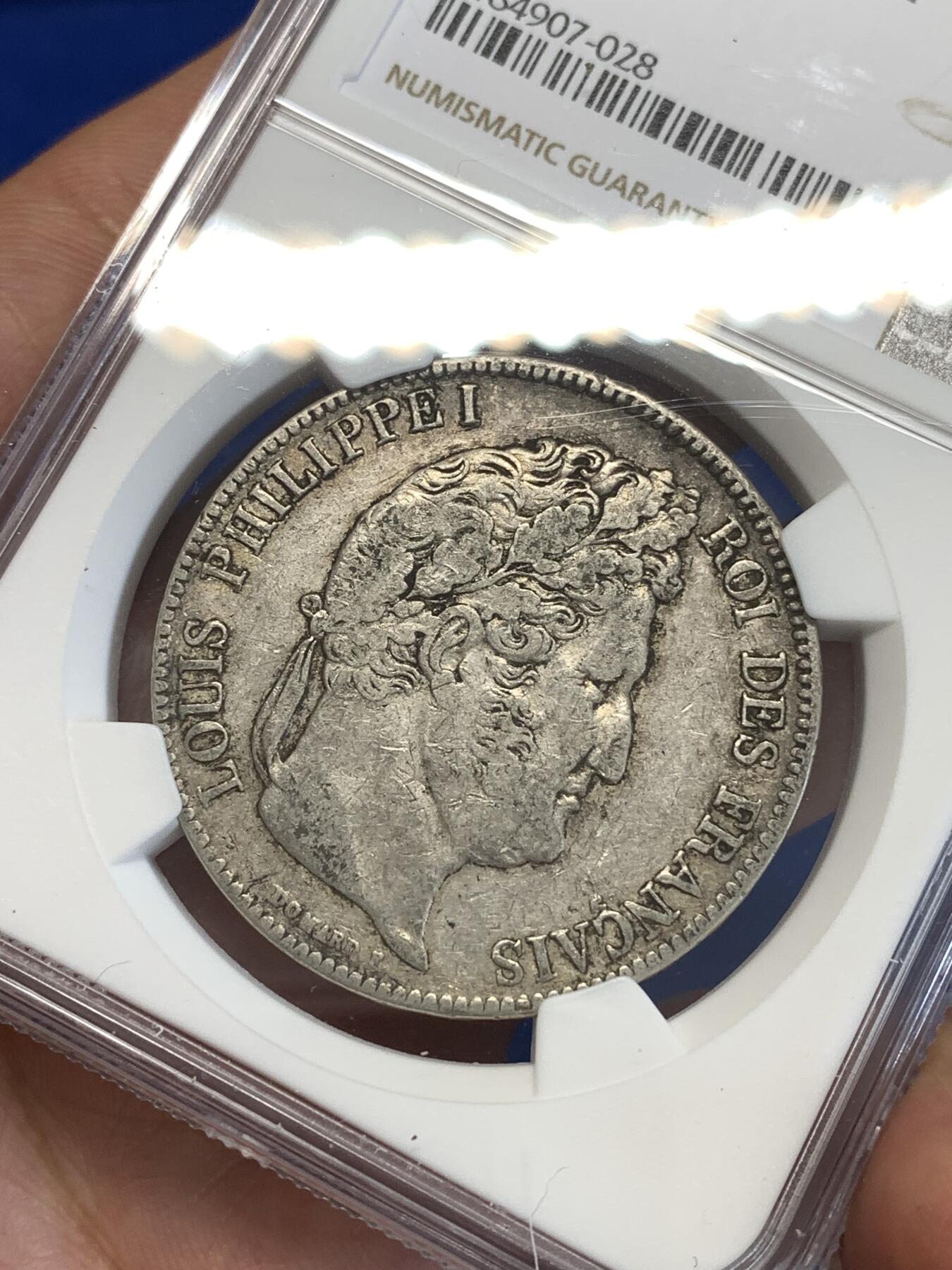 《竞宝斋》第287场-周六， 周日，周一 3场连拍 （全场包邮） NGC VF35 法国1838年A版菲利普5法郎银币