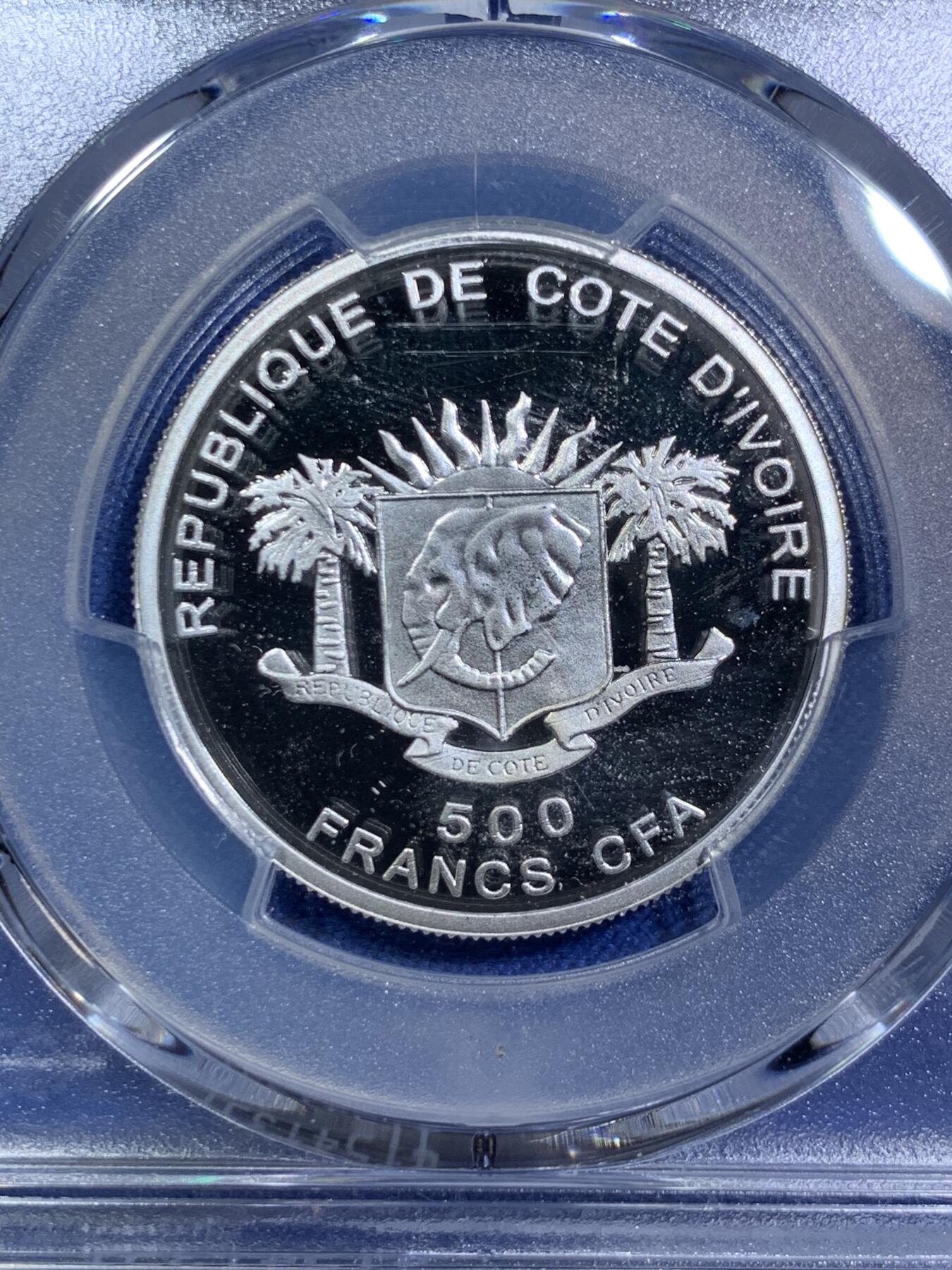 《竞宝斋》第287场-周六， 周日，周一 3场连拍 （全场包邮） PCGS金盾 PR68DCAM 科特迪瓦2008年500法郎精制银币