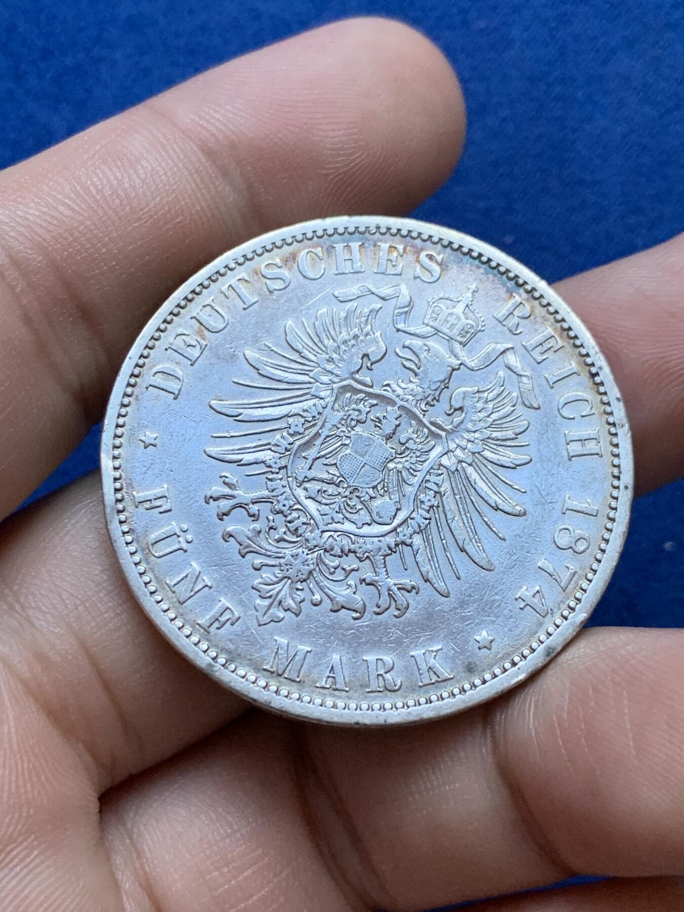 《竞宝斋》第287场-周六， 周日，周一 3场连拍 （全场包邮） 德国普鲁士1874年威廉一世短翅鹰5马克银币