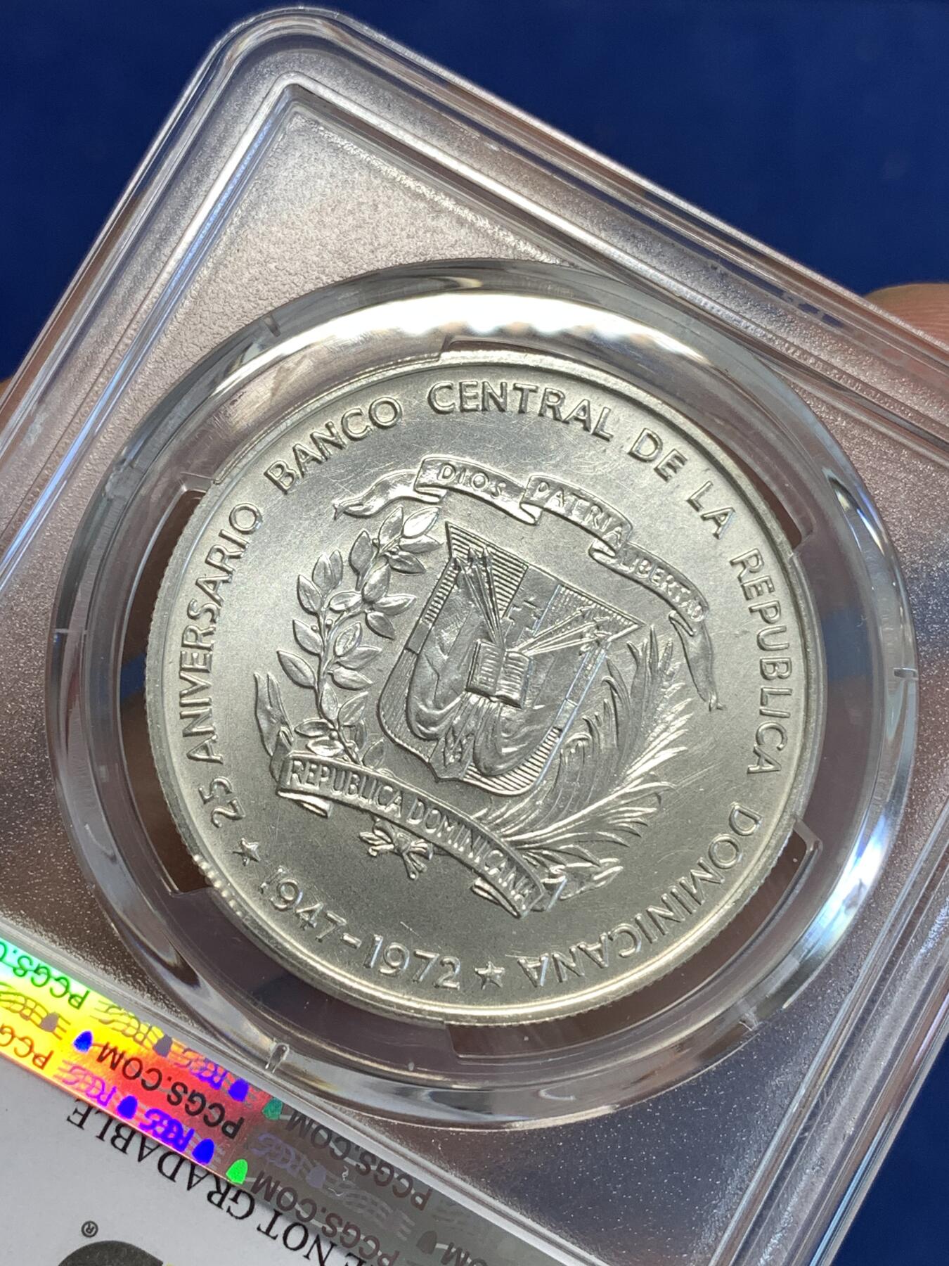 《竞宝斋》第287场-周六， 周日，周一 3场连拍 （全场包邮） PCGS金盾 UNCD 多米尼加1972年1比索大银币