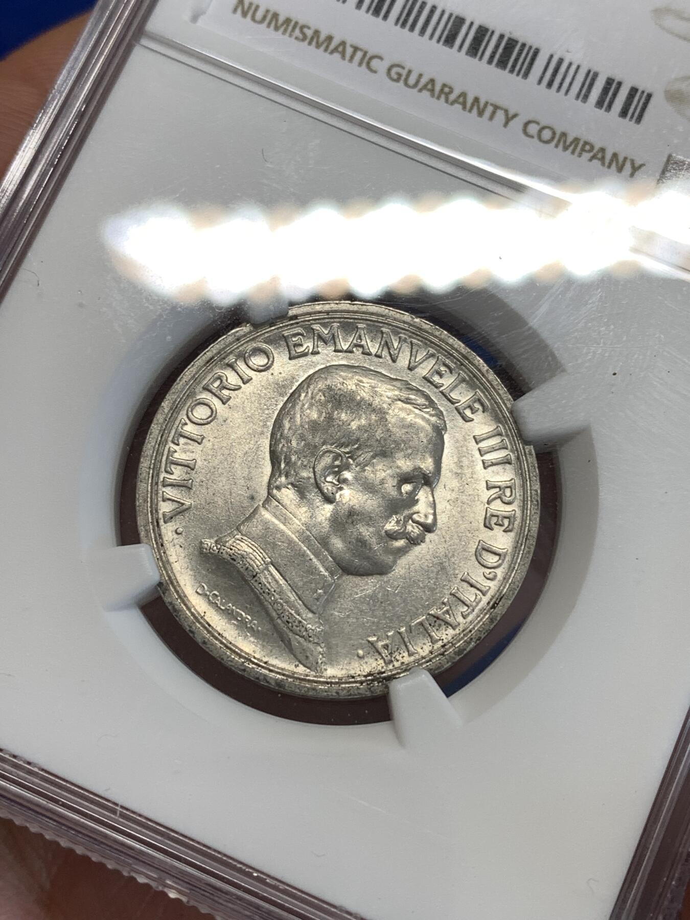 《竞宝斋》第287场-周六， 周日，周一 3场连拍 （全场包邮） NGC AU58 意大利 1916年 马车 2里拉银币