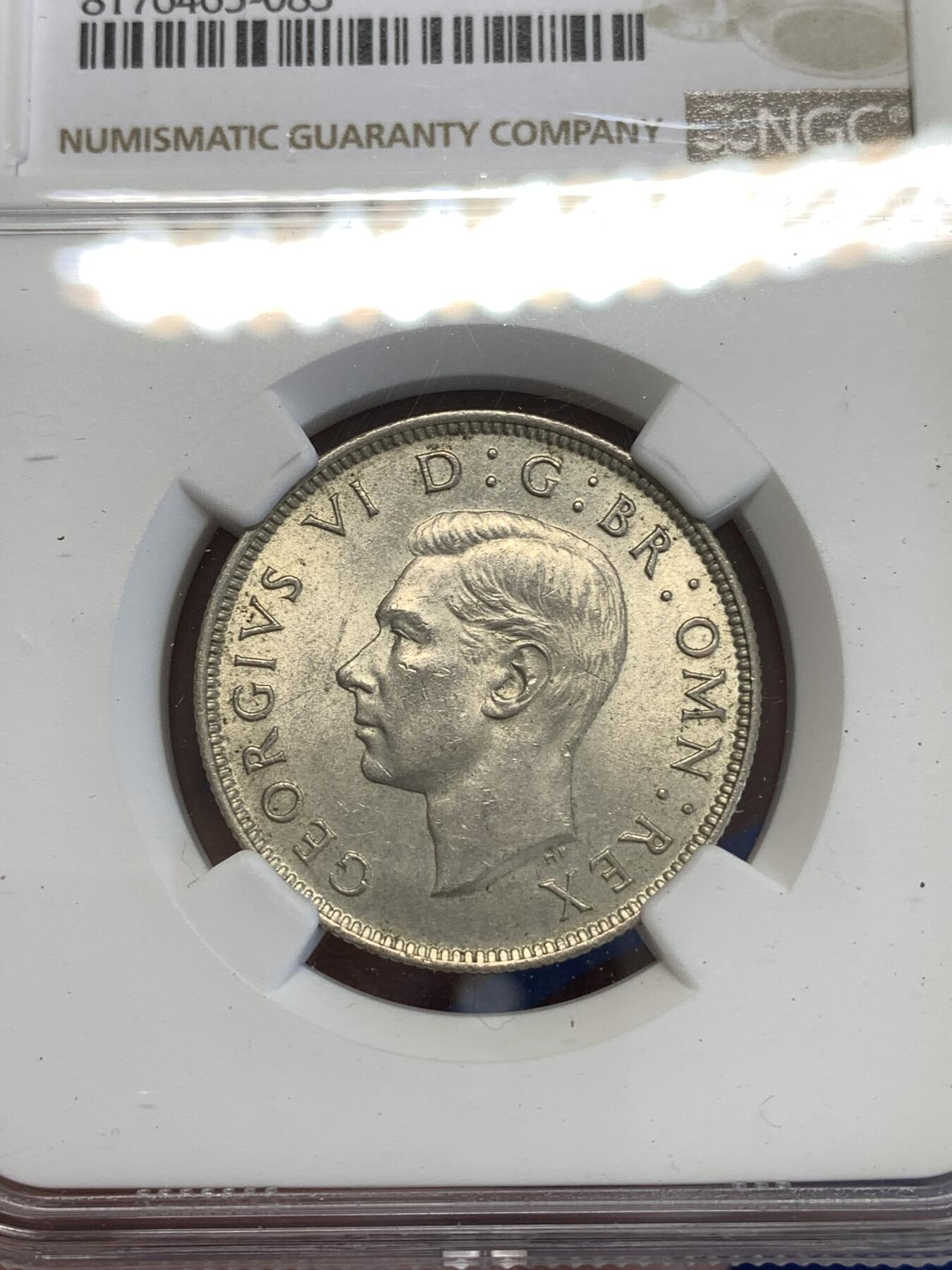 《竞宝斋》第287场-周六， 周日，周一 3场连拍 （全场包邮） NGC MS62 英国1946年乔治六世2先令银币