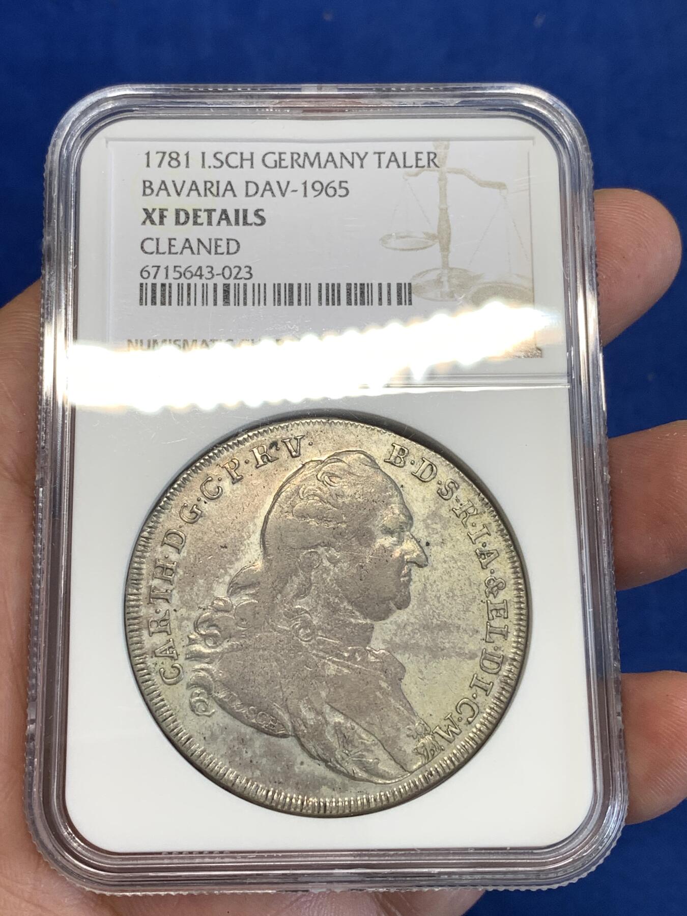 《竞宝斋》第287场-周六， 周日，周一 3场连拍 （全场包邮） NGC XFD 德国巴伐利亚1781查尔斯·西奥多泰勒银币