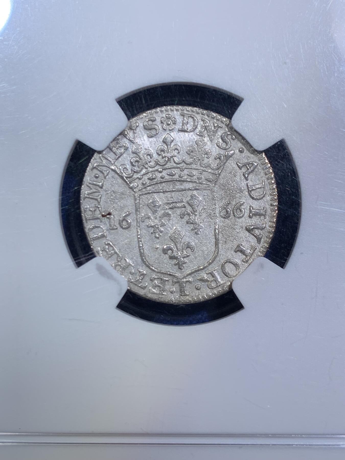 《竞宝斋》第287场-周六， 周日，周一 3场连拍 （全场包邮） NGC MS63 意大利1666年路易基诺银币 少见的Tassarolo邦国 仿法国1/12埃居形制的经典小银 原始光泽 少见品相