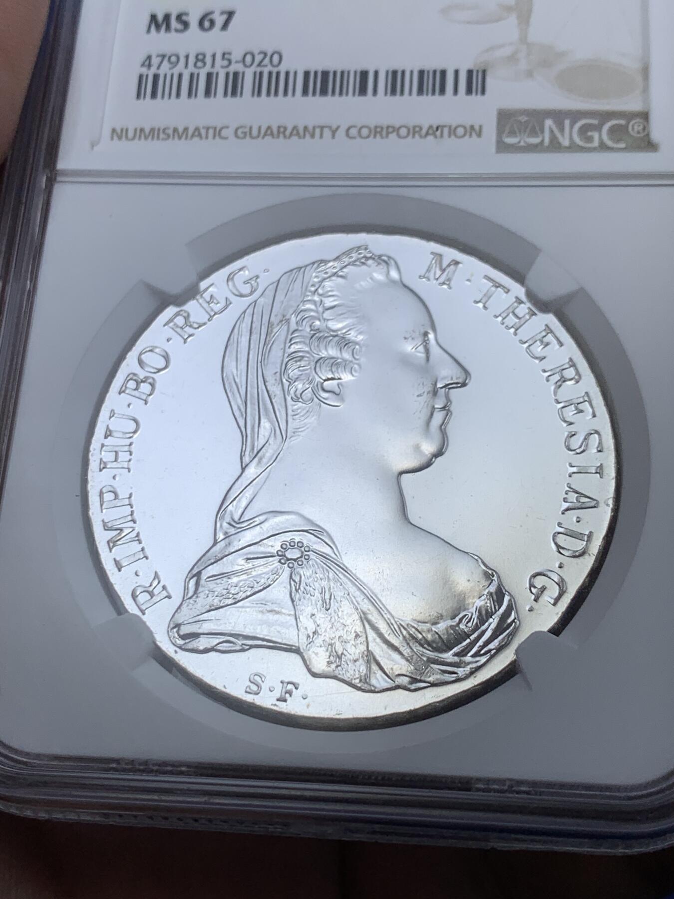 《竞宝斋》第287场-周六， 周日，周一 3场连拍 （全场包邮） NGC MS67 奥地利1780 后铸版 大奶妈玛丽亚·特蕾莎皇后1泰勒银币