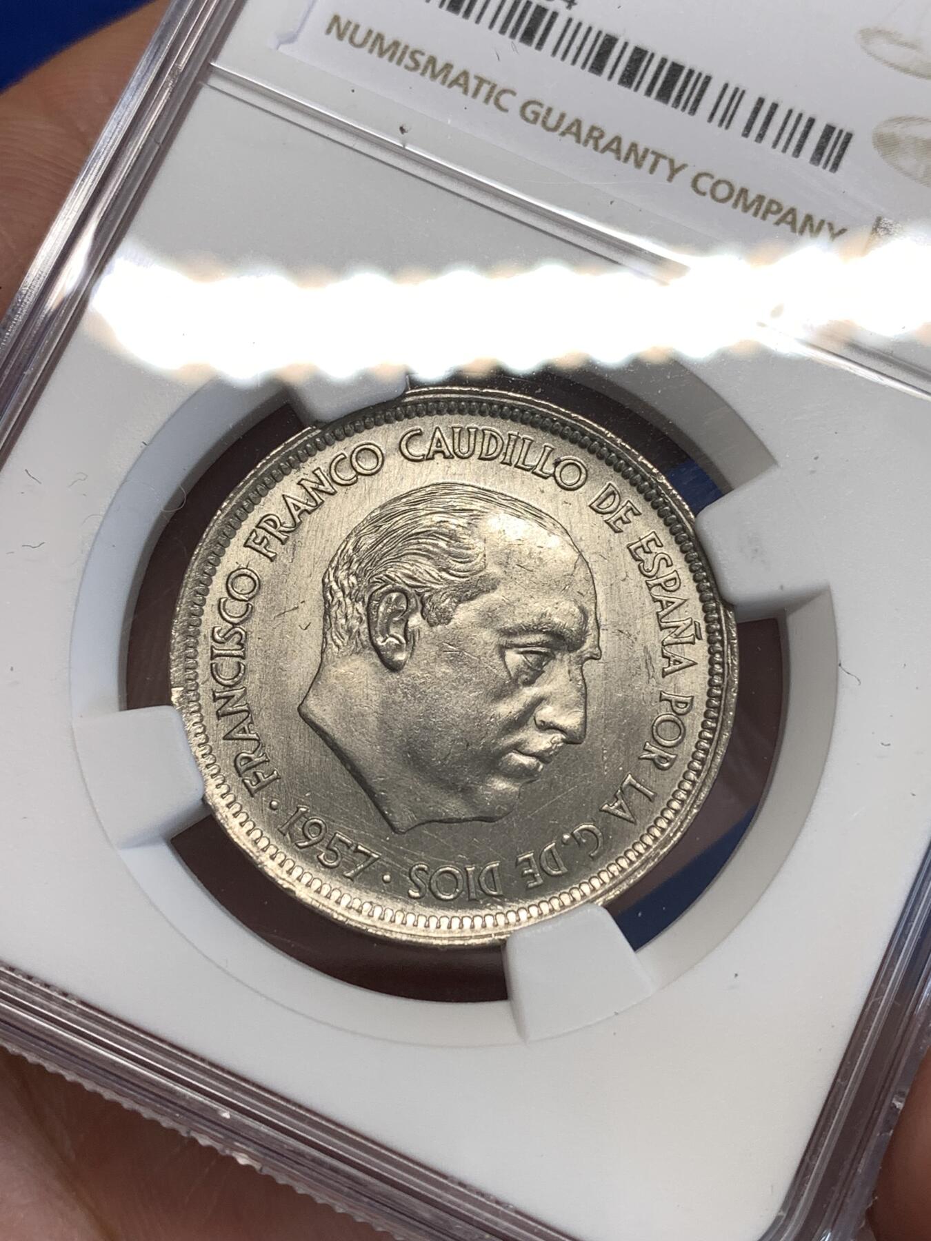 《竞宝斋》第287场-周六， 周日，周一 3场连拍 （全场包邮） NGC UNCD 西班牙 1957 独裁者 50比塞塔